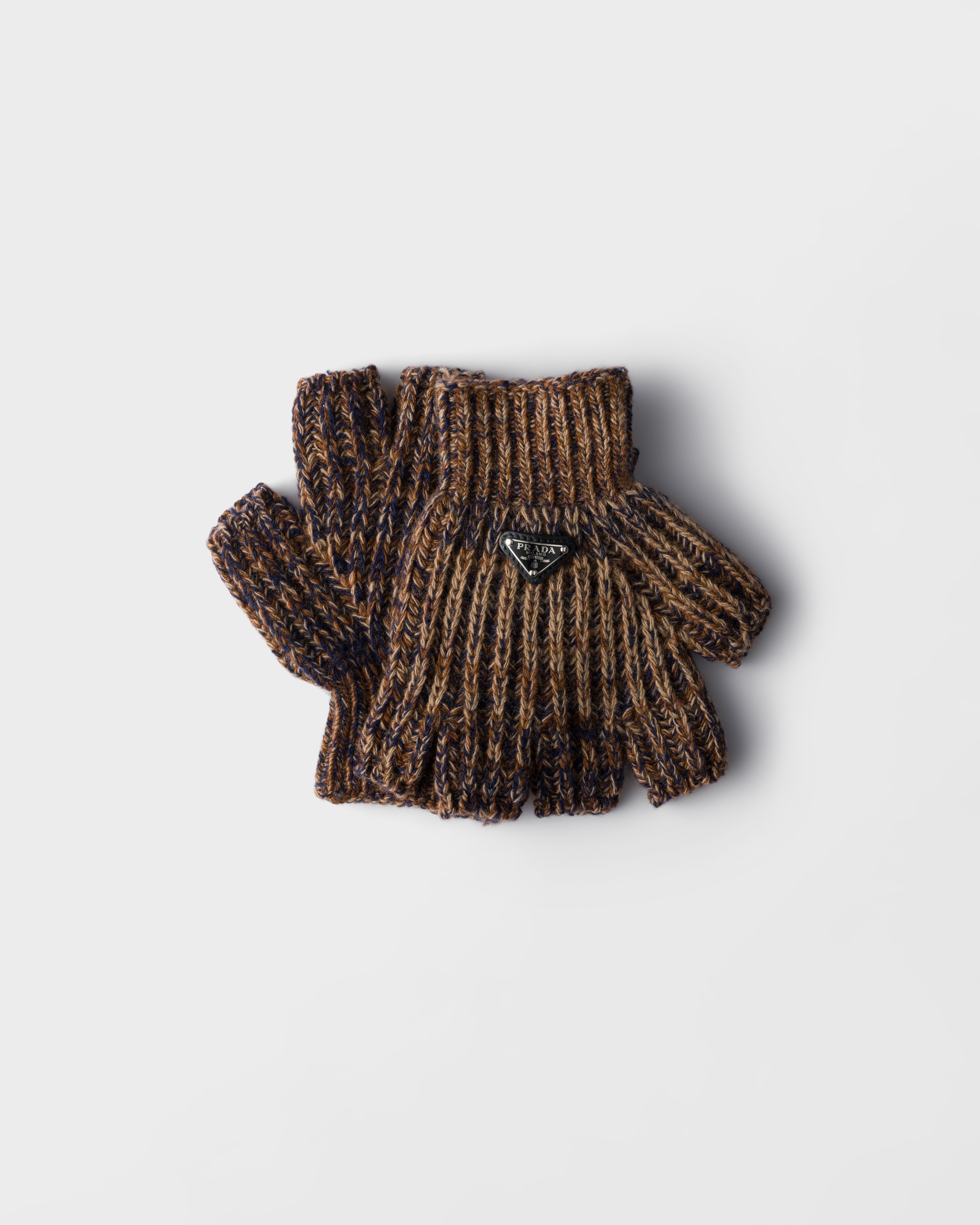 Navy Blue/Rust Wool and cashmere gloves | PRADA