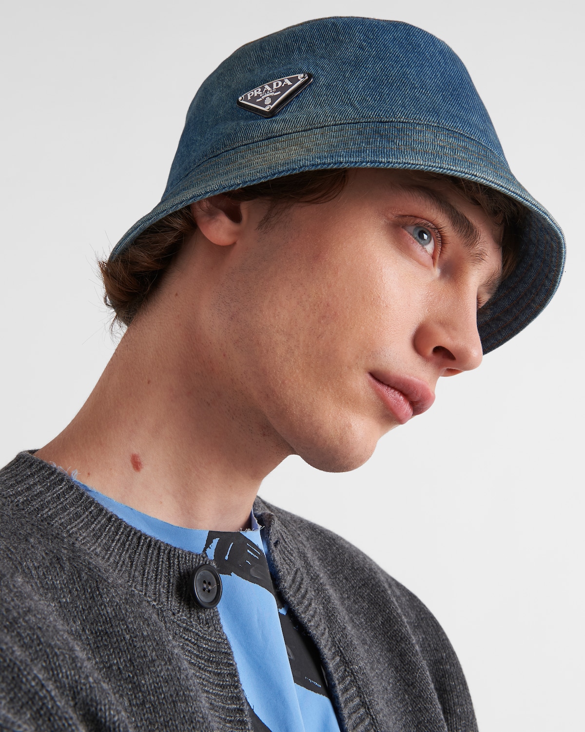 Light Blue Denim Bucket Hat PRADA