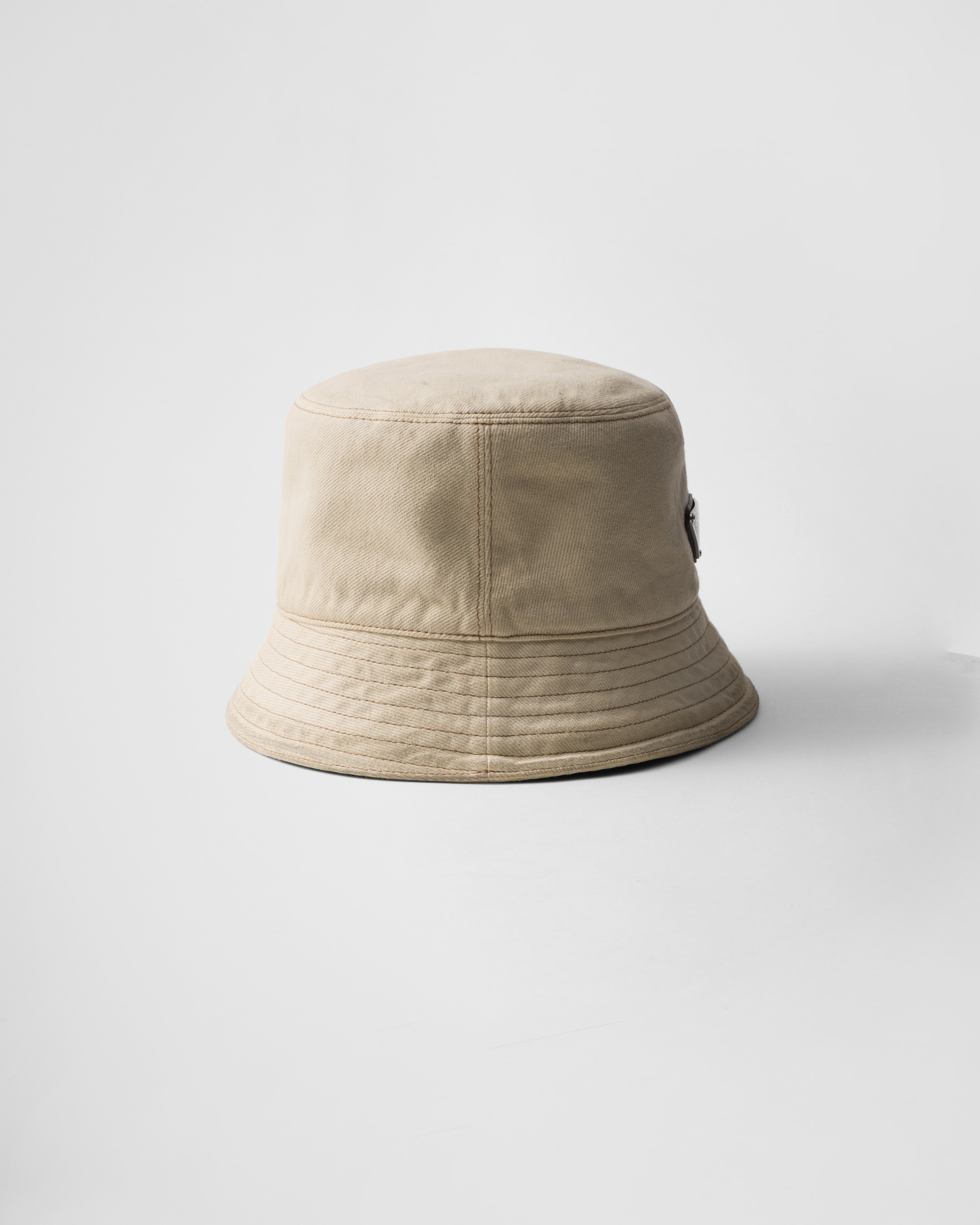 Prada Mens Neutral Worn Bull Logo-plaque Denim Bucket Hat In Natur