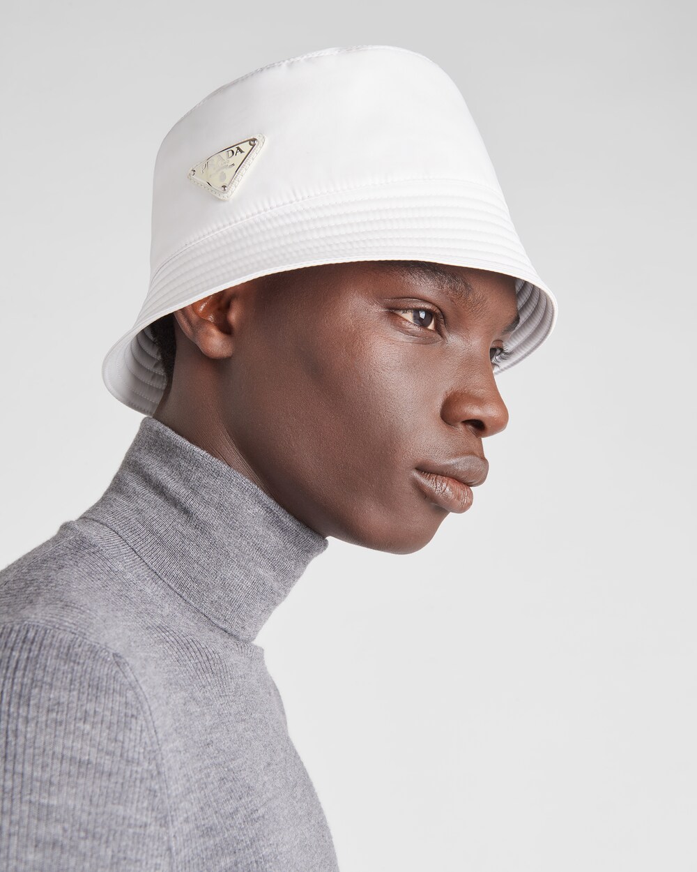 white bucket hat prada