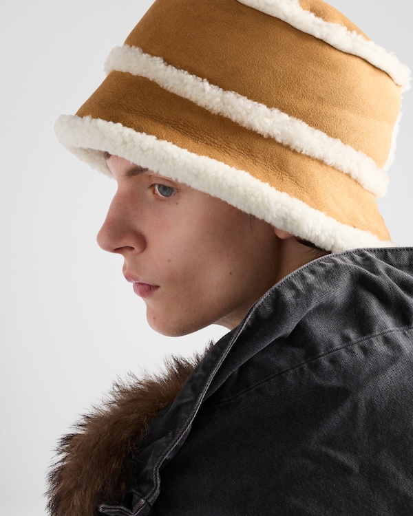 Suede shearling bucket hat - Honey Suede shearling bucket hat - Honey