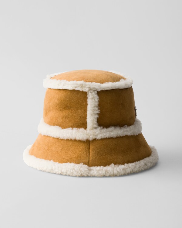 Suede shearling bucket hat - Honey Suede shearling bucket hat - Honey