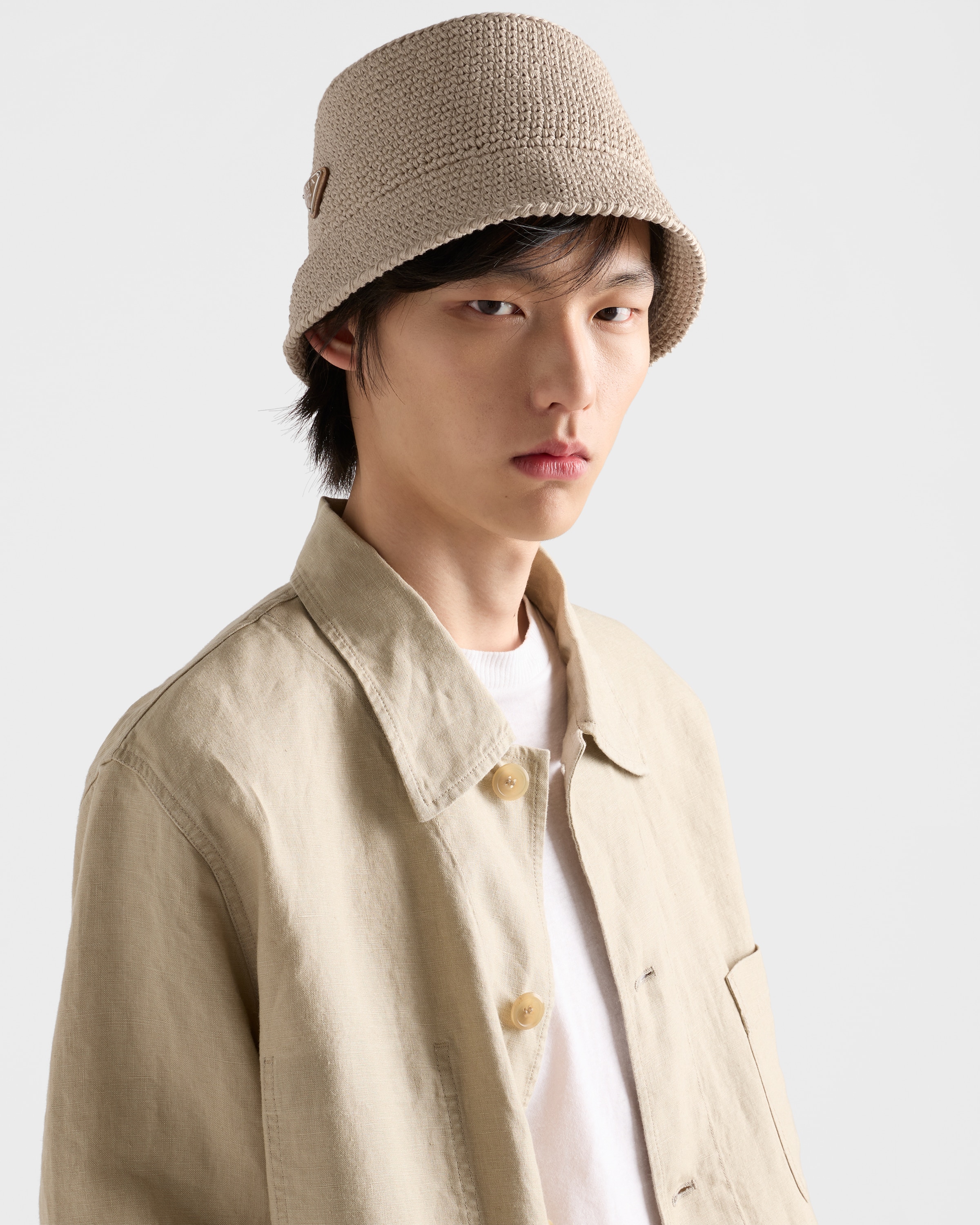 Desert Beige Crochet bucket hat | PRADA - United States