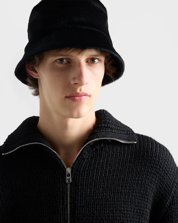 Calf hair leather bucket hat - Black Calf hair leather bucket hat - Black