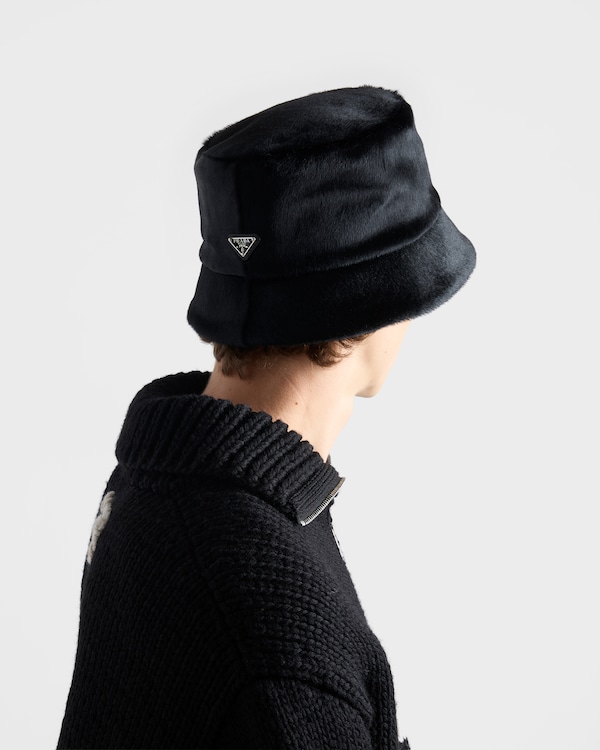Calf hair leather bucket hat - Black Calf hair leather bucket hat - Black
