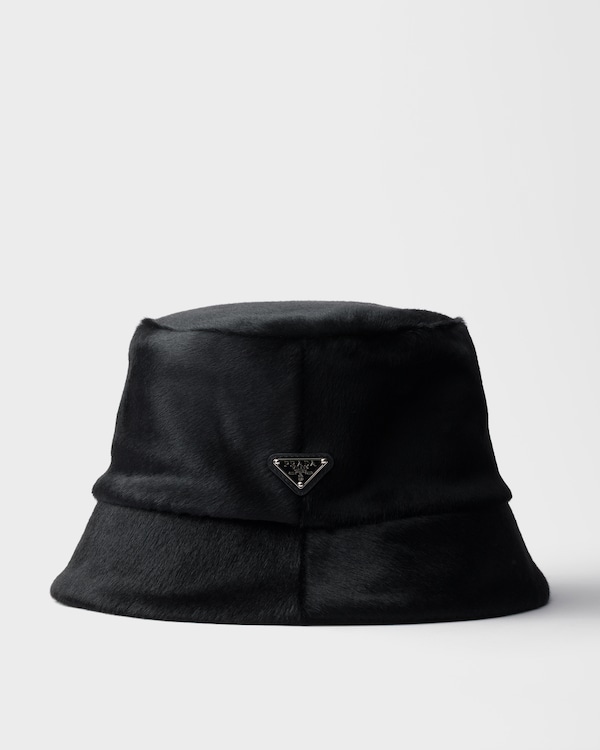 Calf hair leather bucket hat - Black Calf hair leather bucket hat - Black