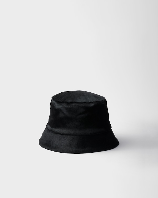 Calf hair leather bucket hat - Black Calf hair leather bucket hat - Black