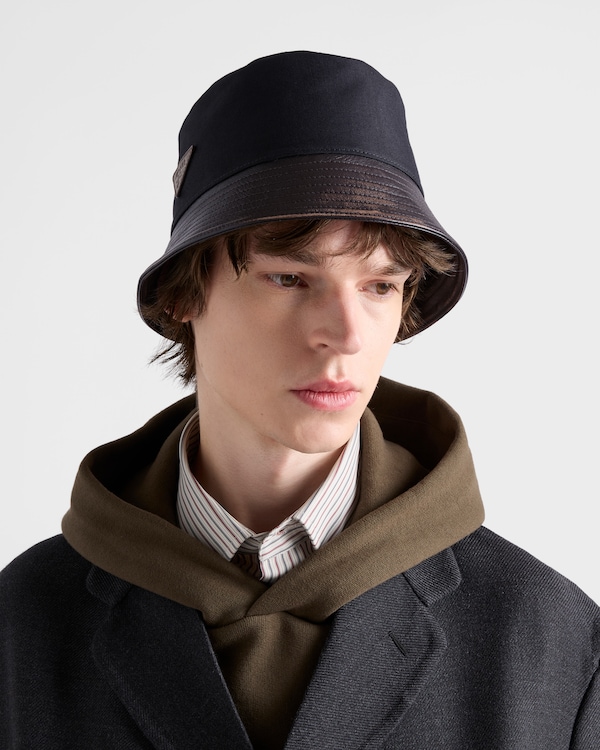 Technical cotton and leather bucket hat - Negro Technical cotton and leather bucket hat - Negro