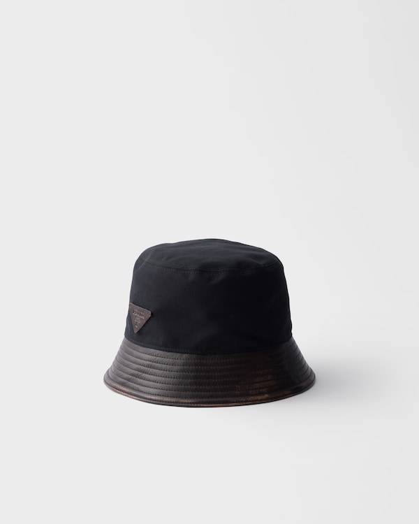 Technical cotton and leather bucket hat - Negro Technical cotton and leather bucket hat - Negro