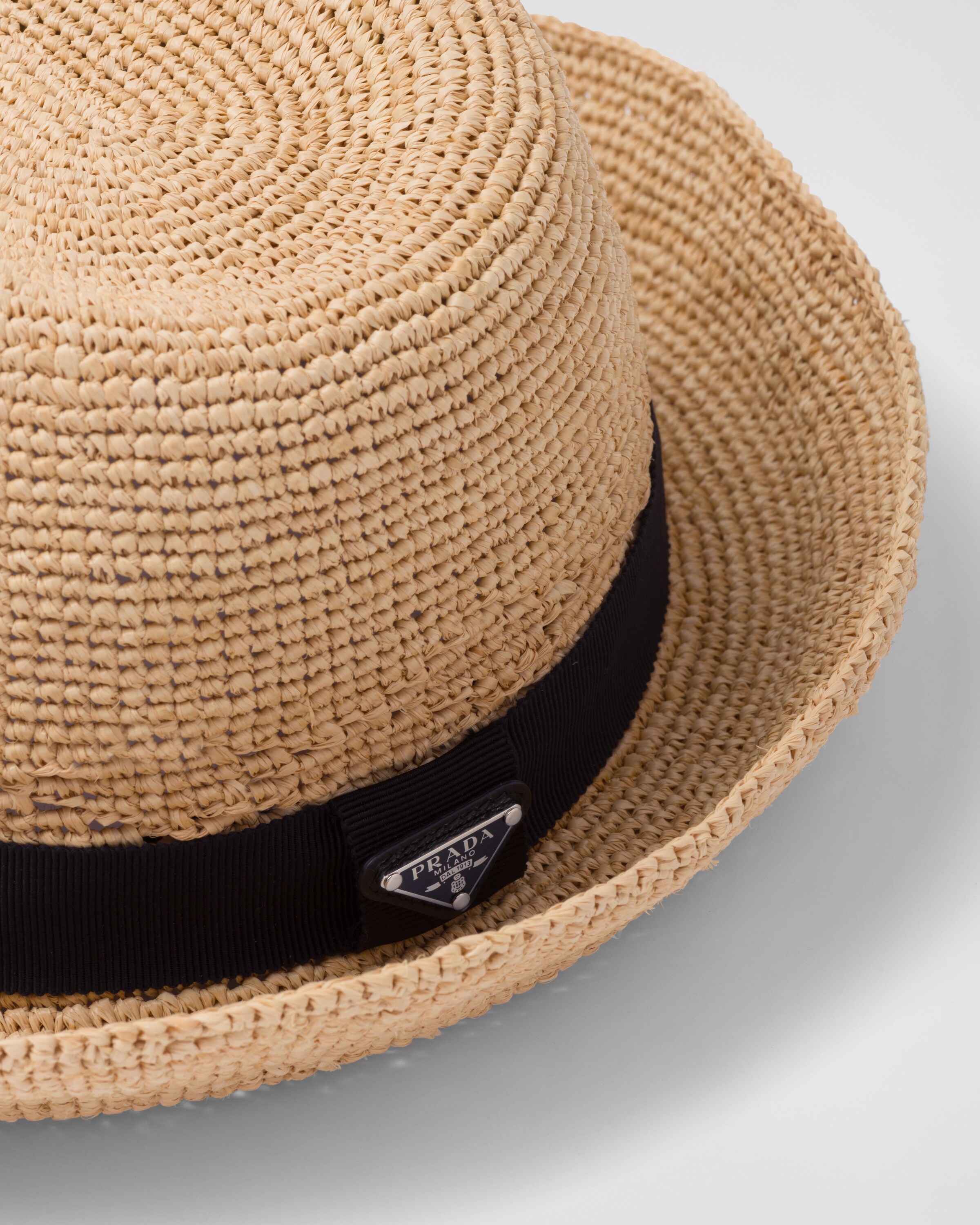 Tan/black Raffia hat | Prada