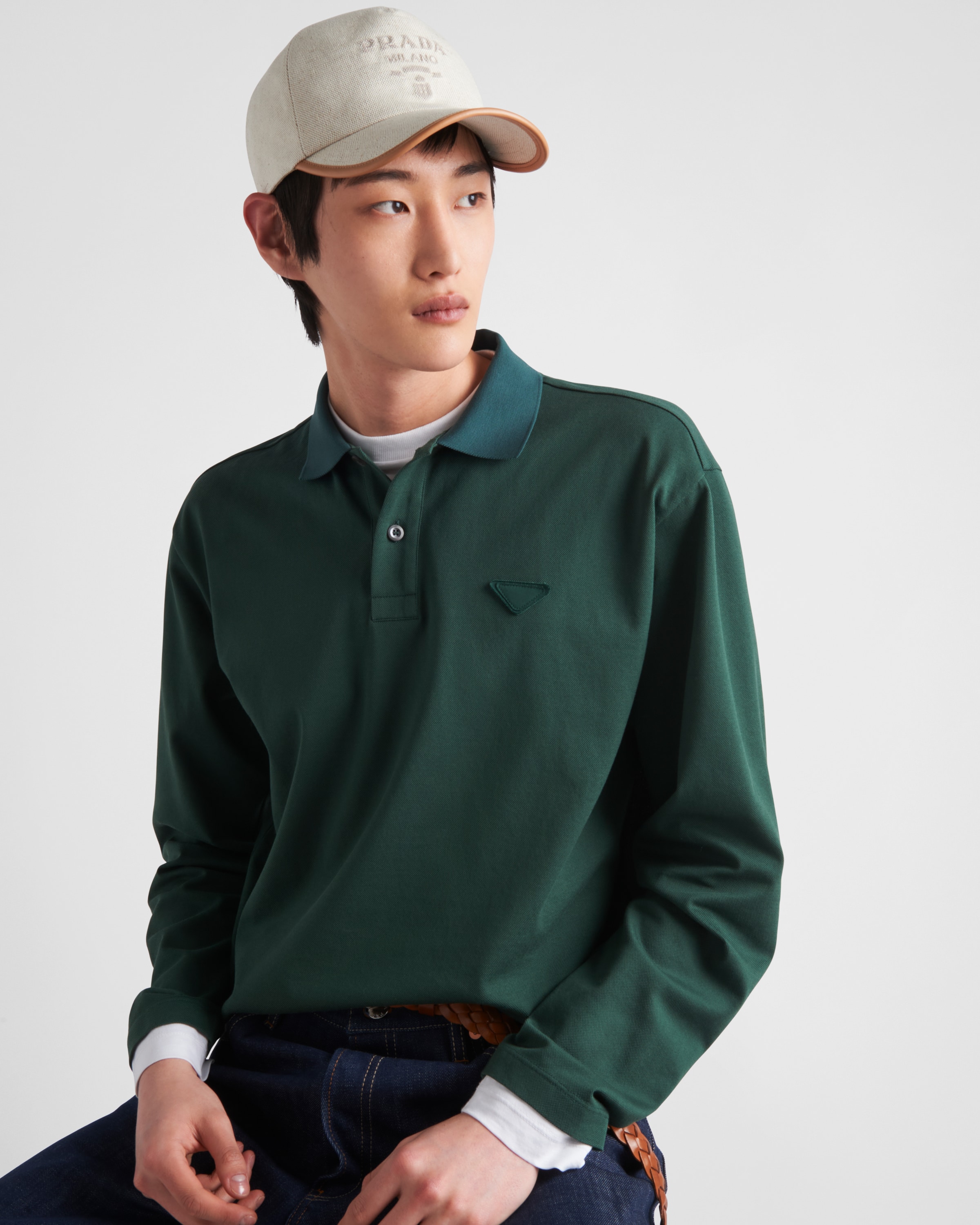 Prada Logo-embossed Cotton Cap In Natural