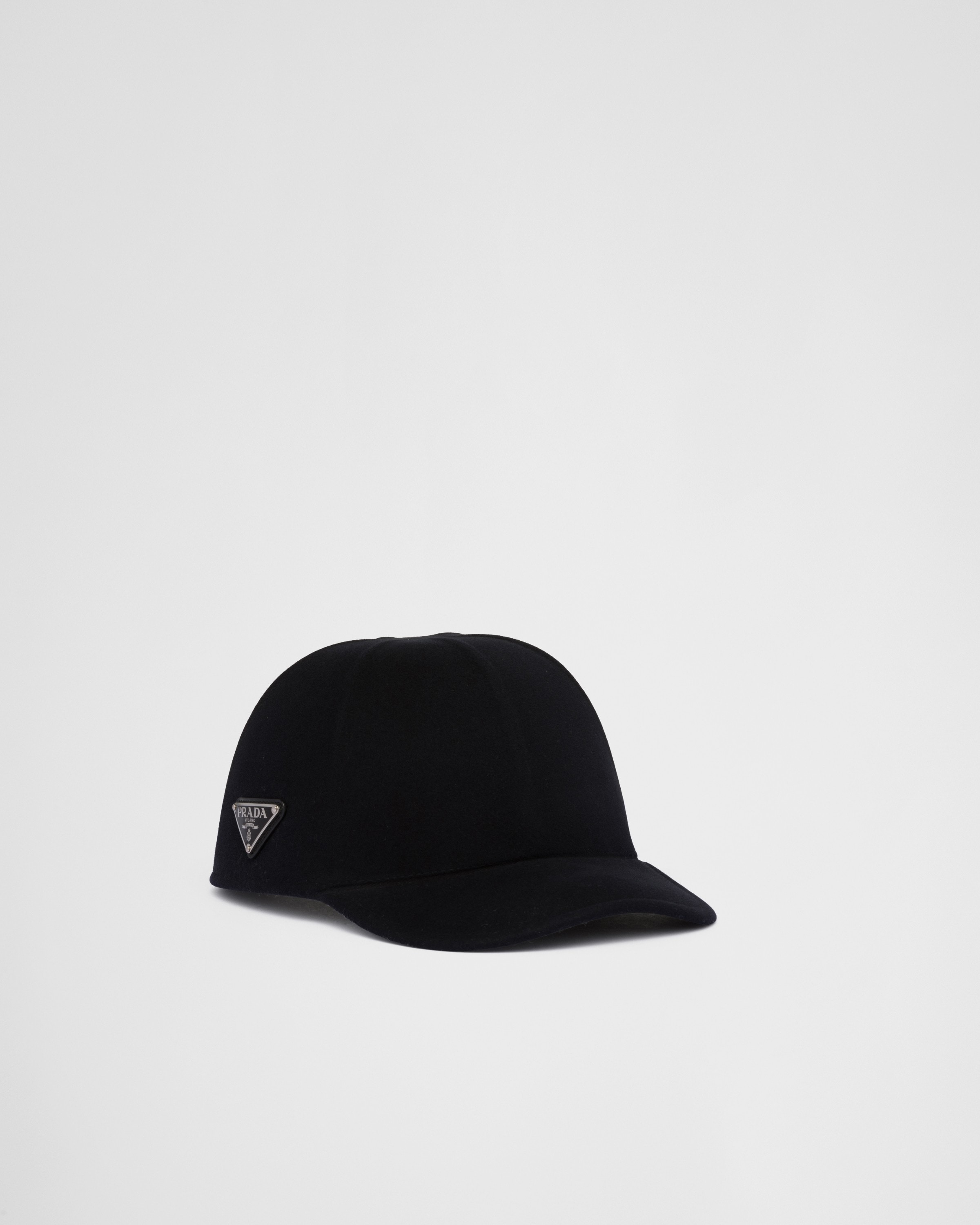 Prada Enamel-logo Wool-felt Cap In Navy