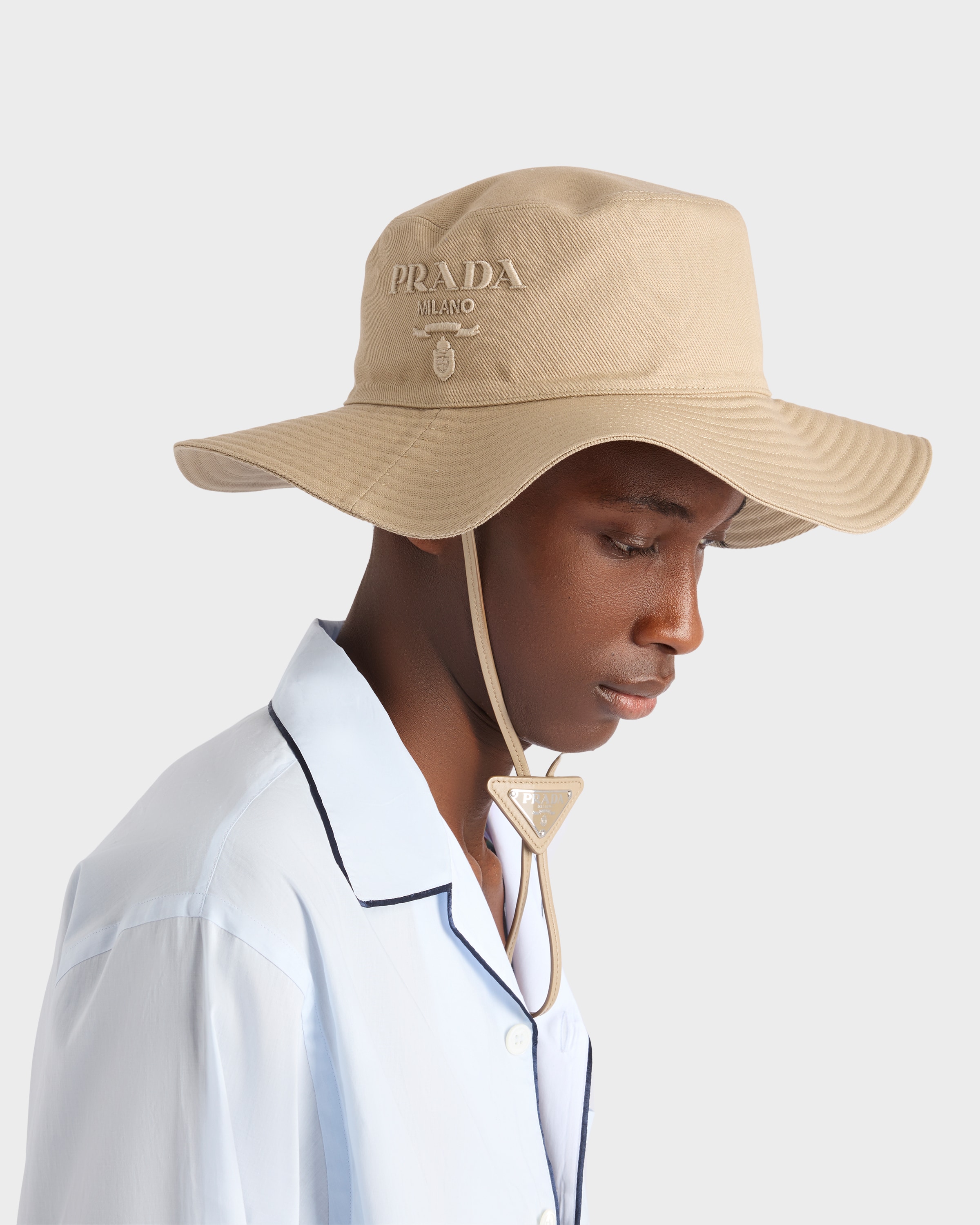 カーキ ワイドブリム ドリル ハット | PRADA - 日本