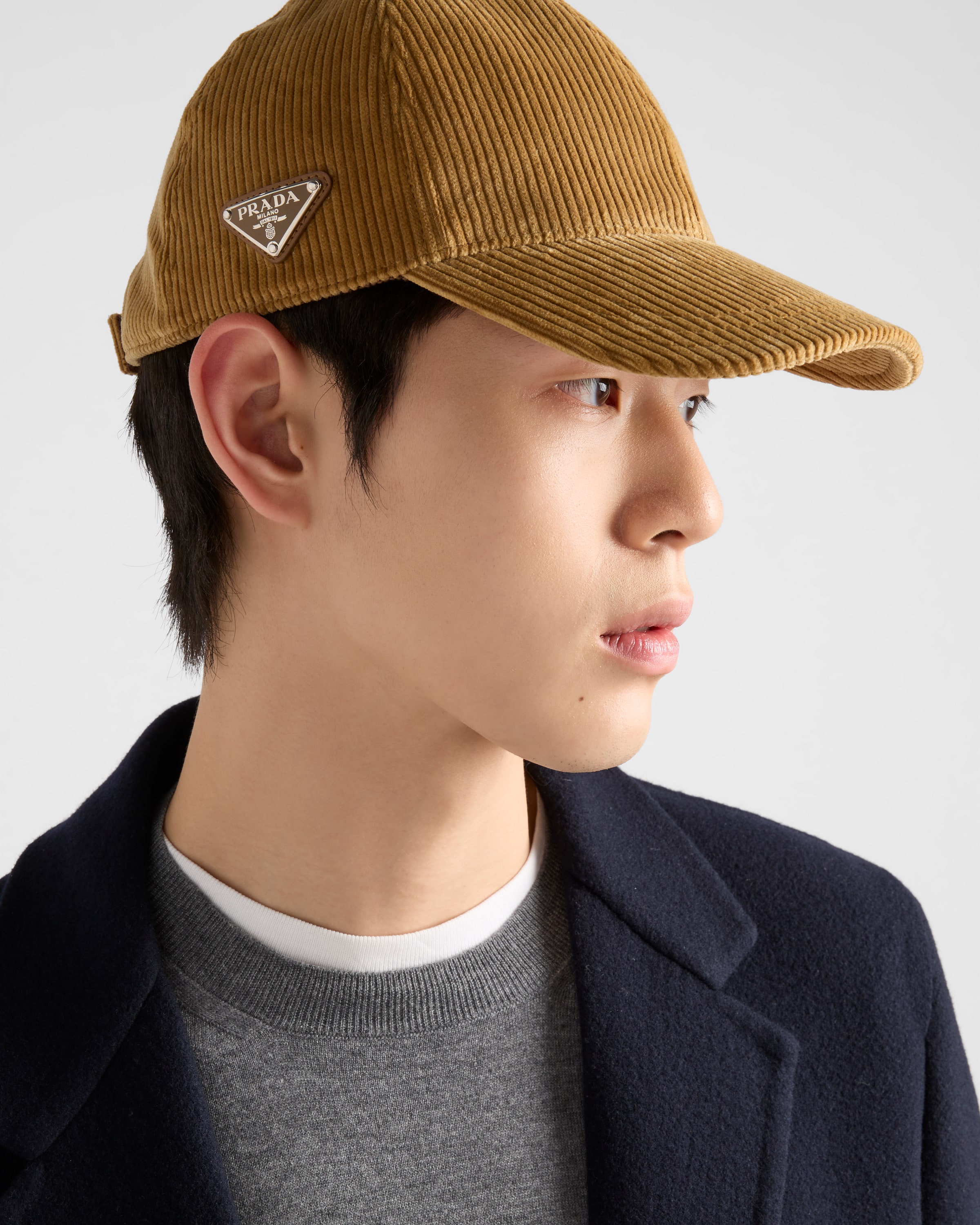 サンドベージュ コーデュロイ ベースボールキャップ | PRADA