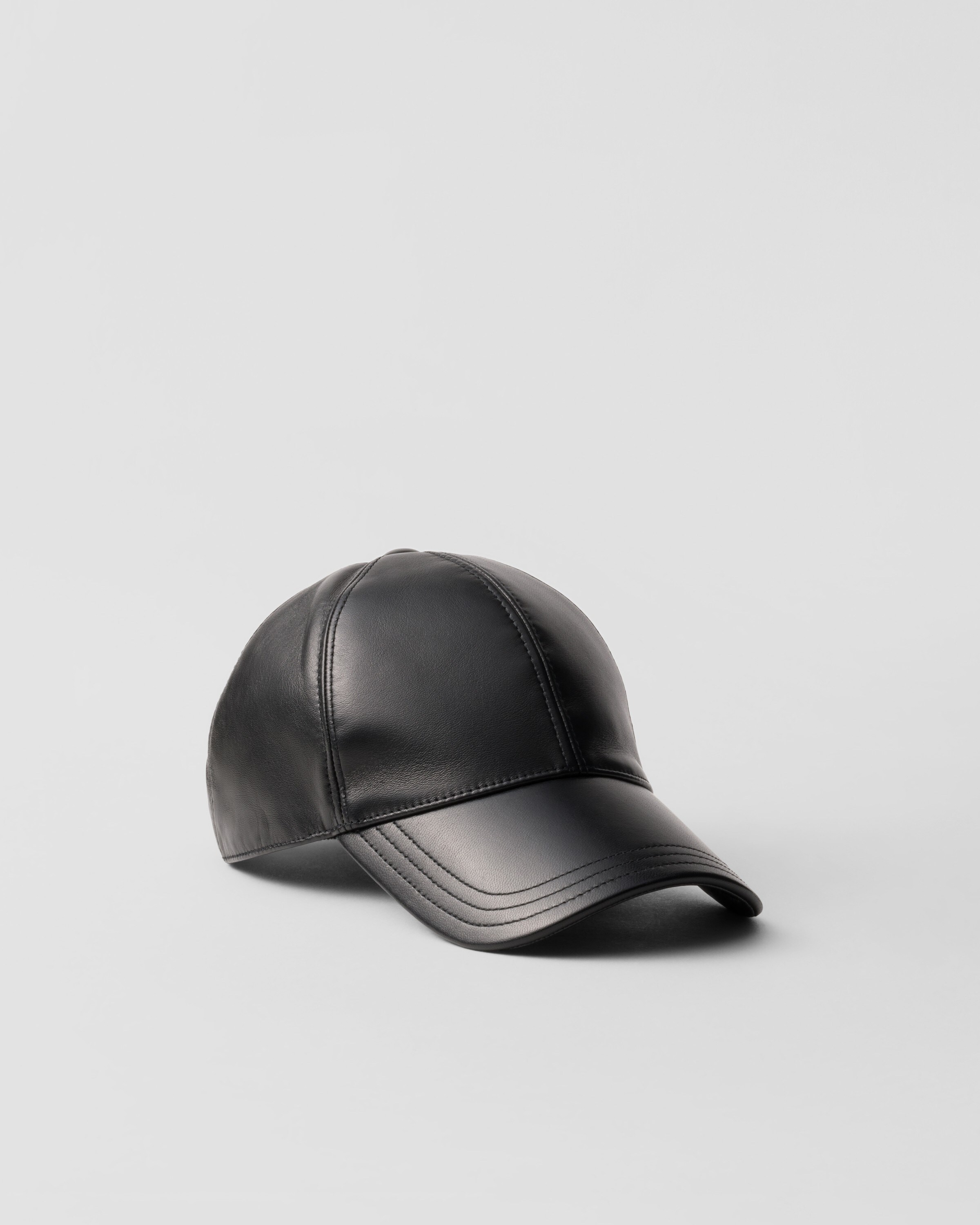 Prada Nappa Leather Baseball Cap In Black