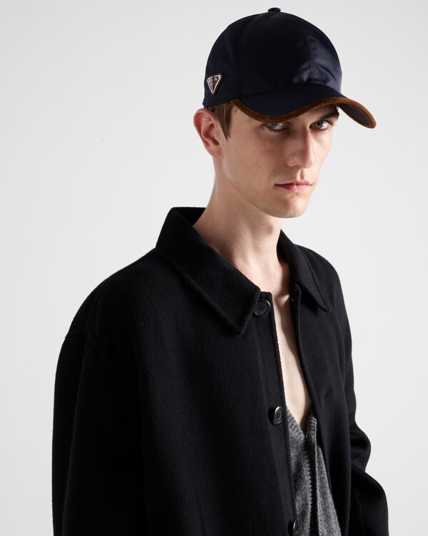 Re-Nylon and suede baseball cap - Blue/Cocoa Brown Re-Nylon and suede baseball cap - Blue/Cocoa Brown