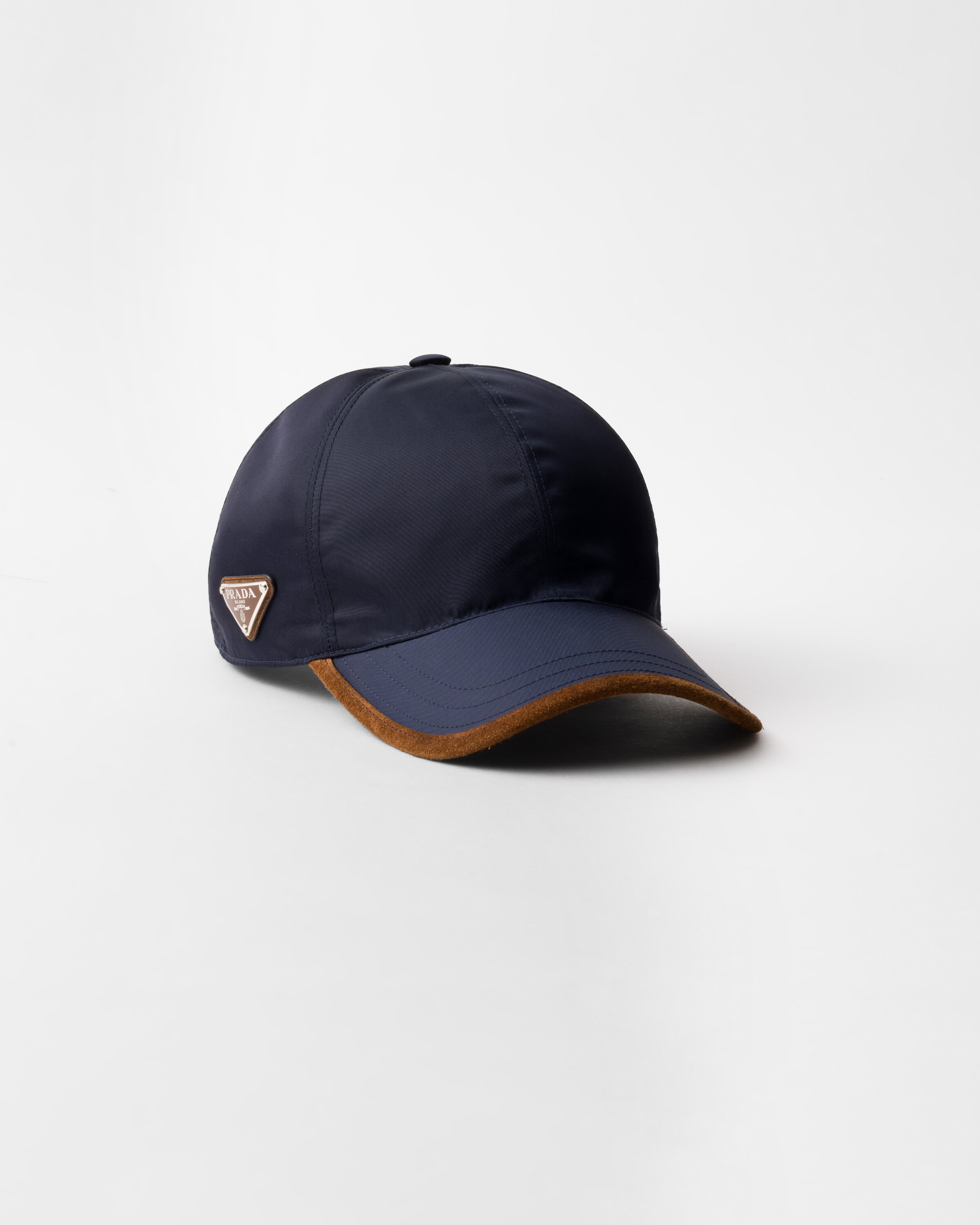 Blue/Cocoa Brown Re-Nylon and suede baseball cap | PRADA - Brazil