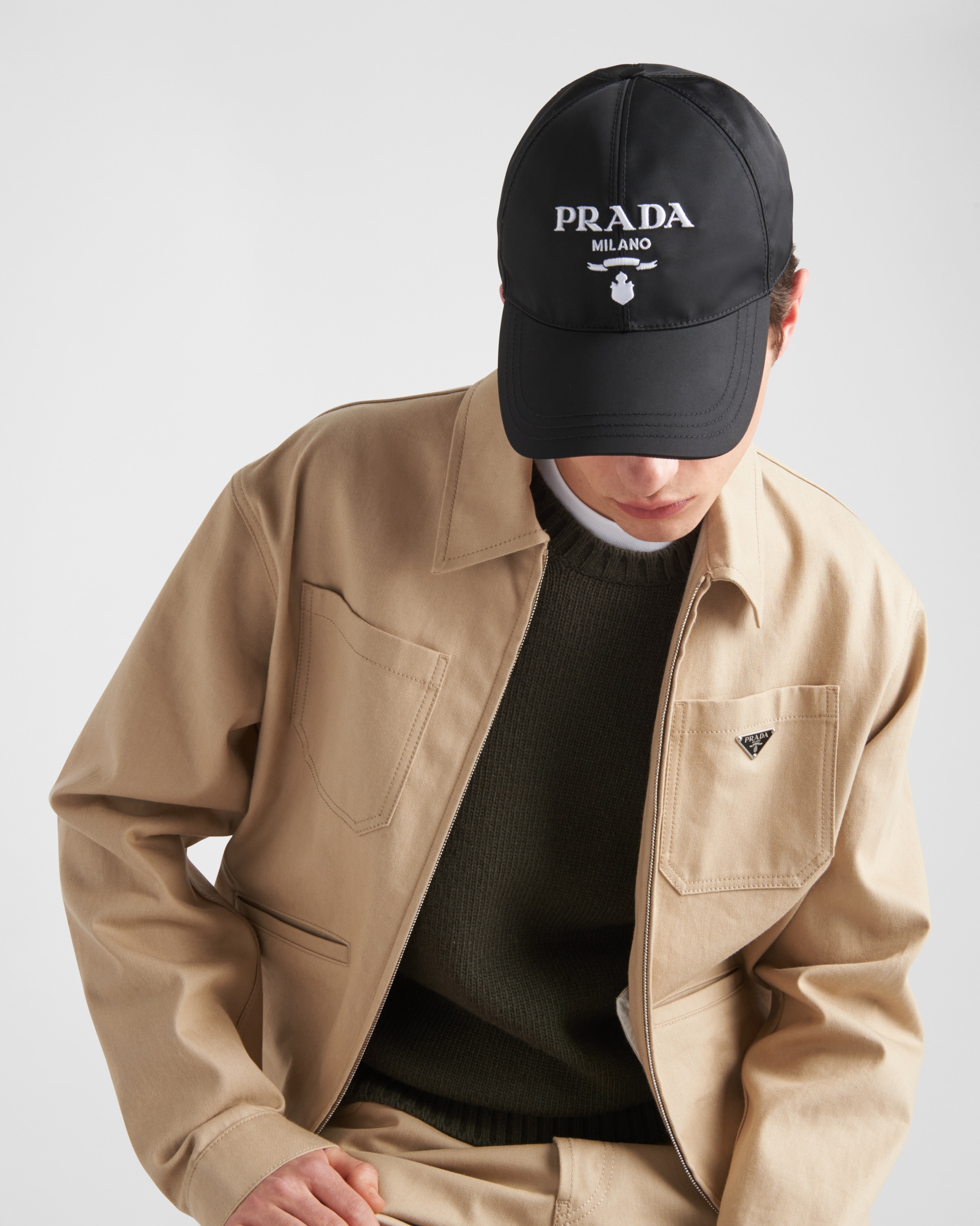 Black white Re nylon Baseball Cap PRADA