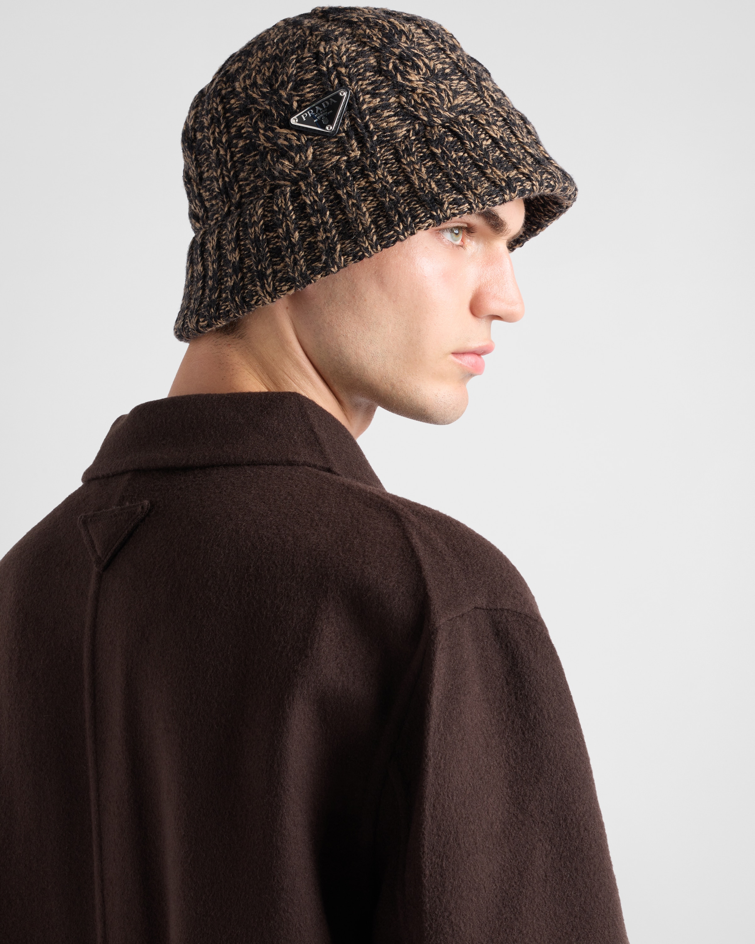 Shop Prada Mélange Wool Bucket Hat In Schwarz/kamel