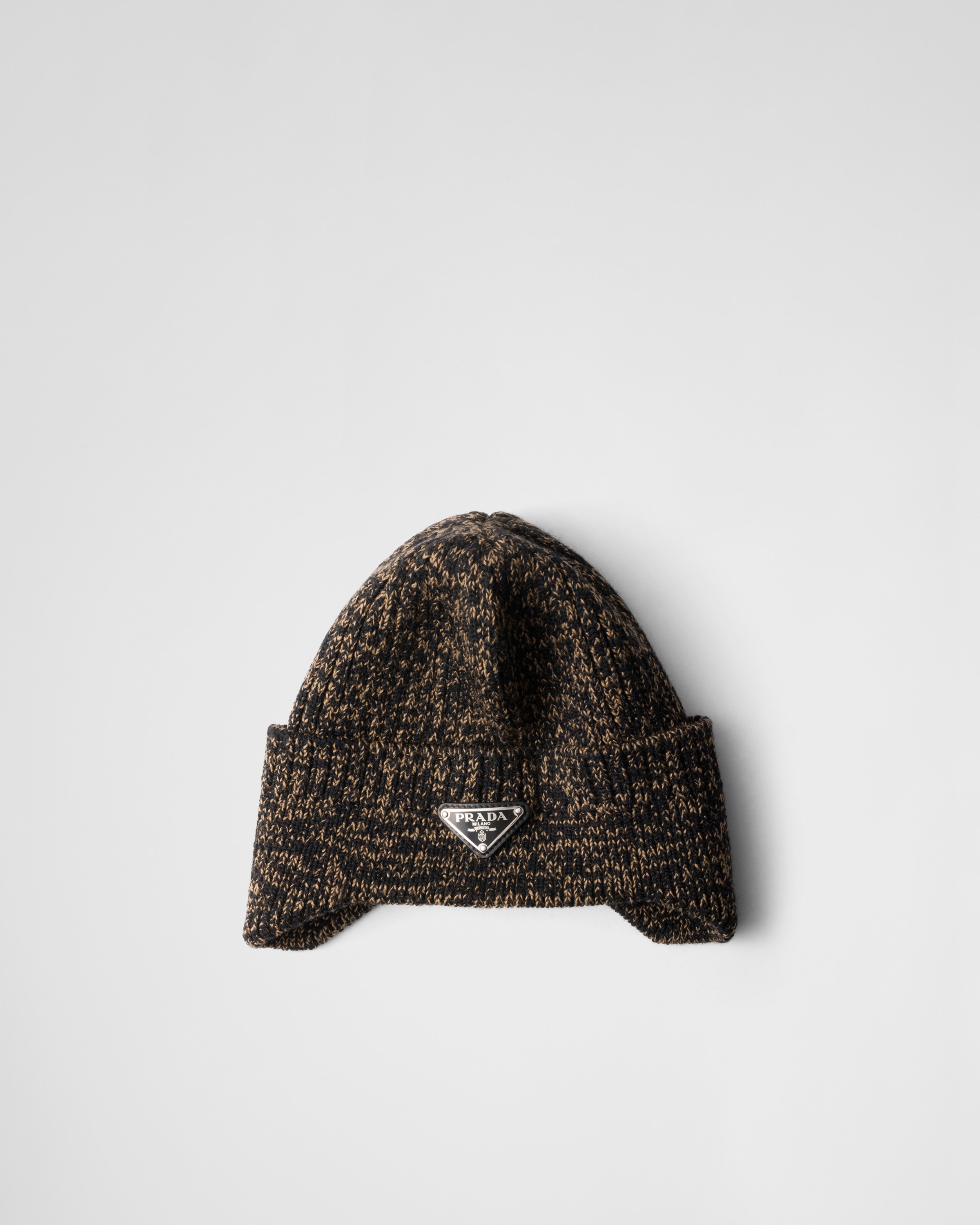 Black camel Melange Wool Beanie PRADA