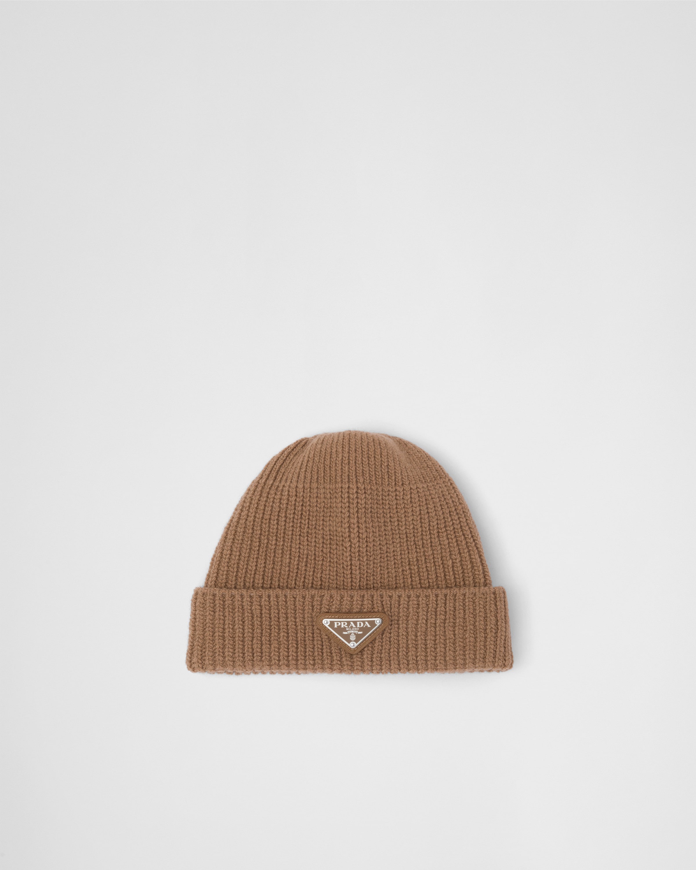 Camel Brown Wool and cashmere beanie | PRADA