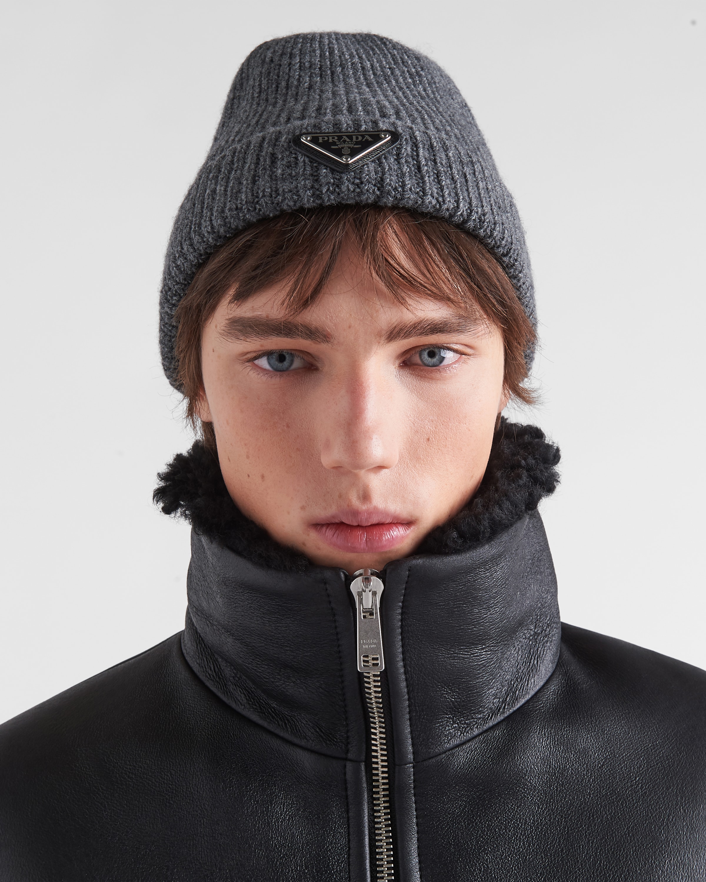 Slate Gray Wool And Cashmere Beanie | PRADA - United States