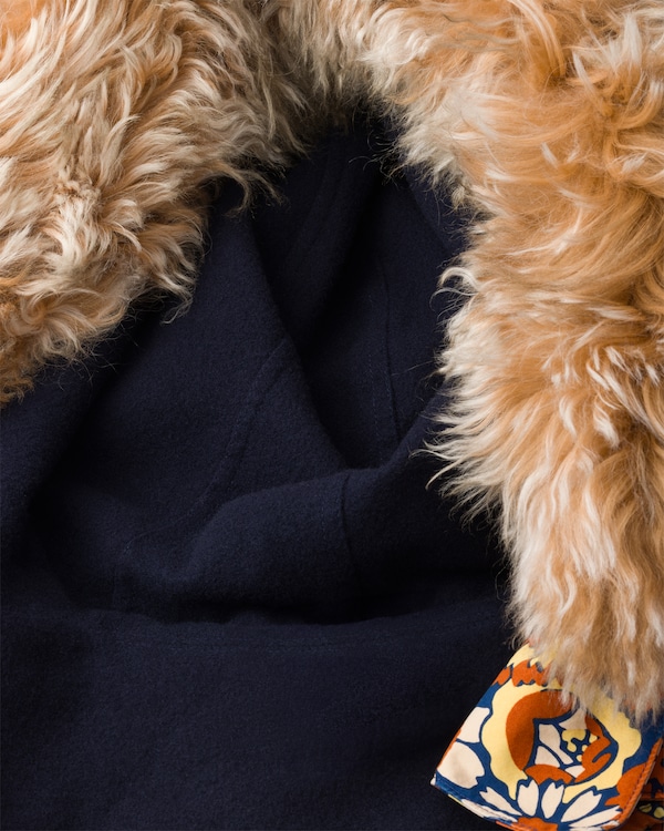 Cappuccio in popeline stampato e montone Cappuccio in popeline stampato e montone