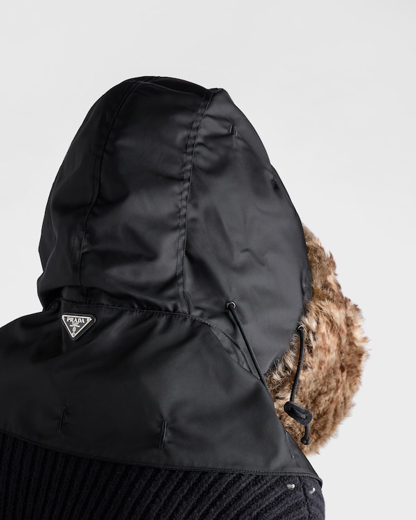 Re-Nylon and shearling hood - Black Re-Nylon and shearling hood - Black