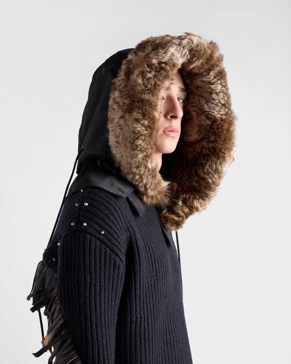 Re-Nylon and shearling hood - Black Re-Nylon and shearling hood - Black