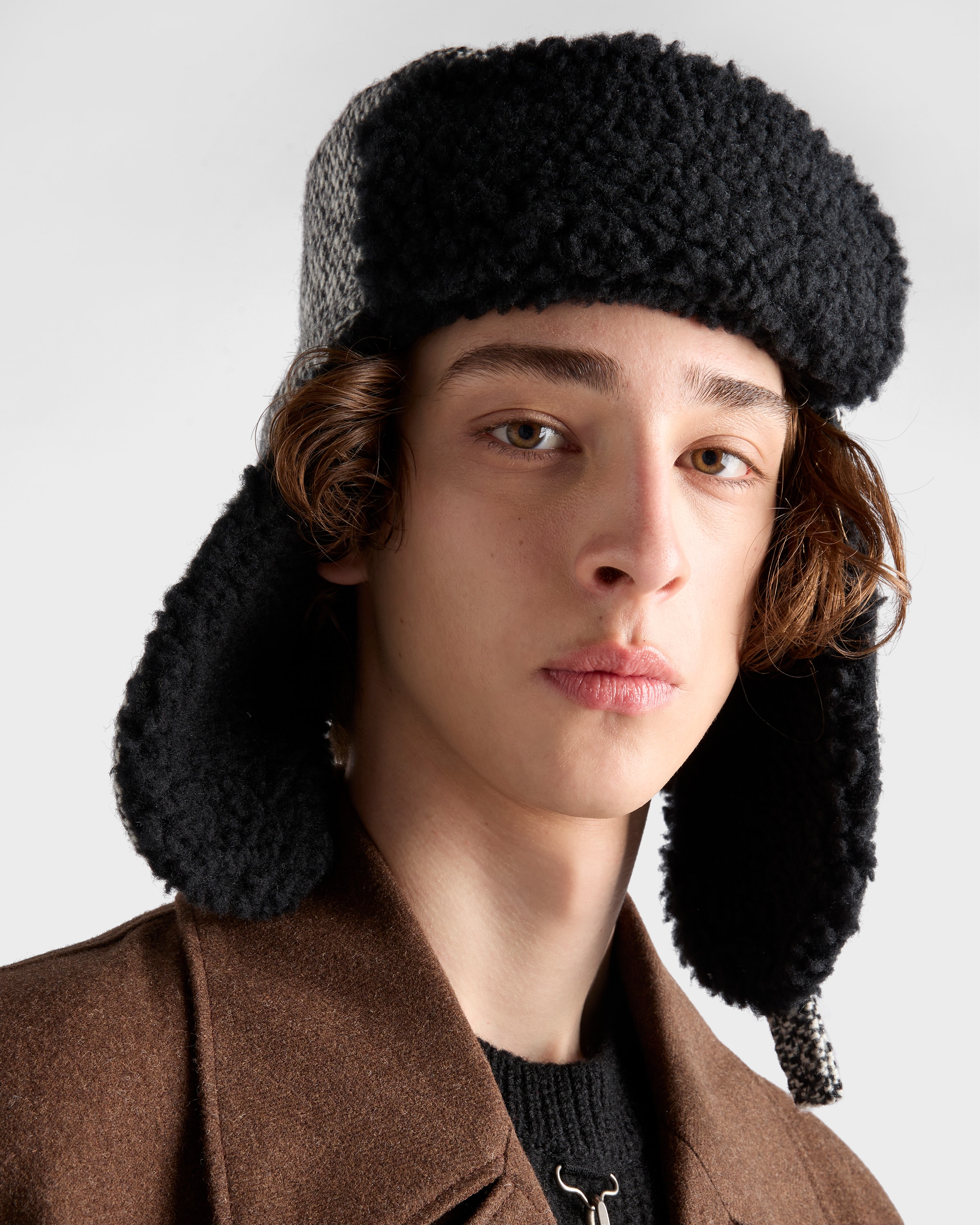 Prada Tweed Trapper Hat In Multi