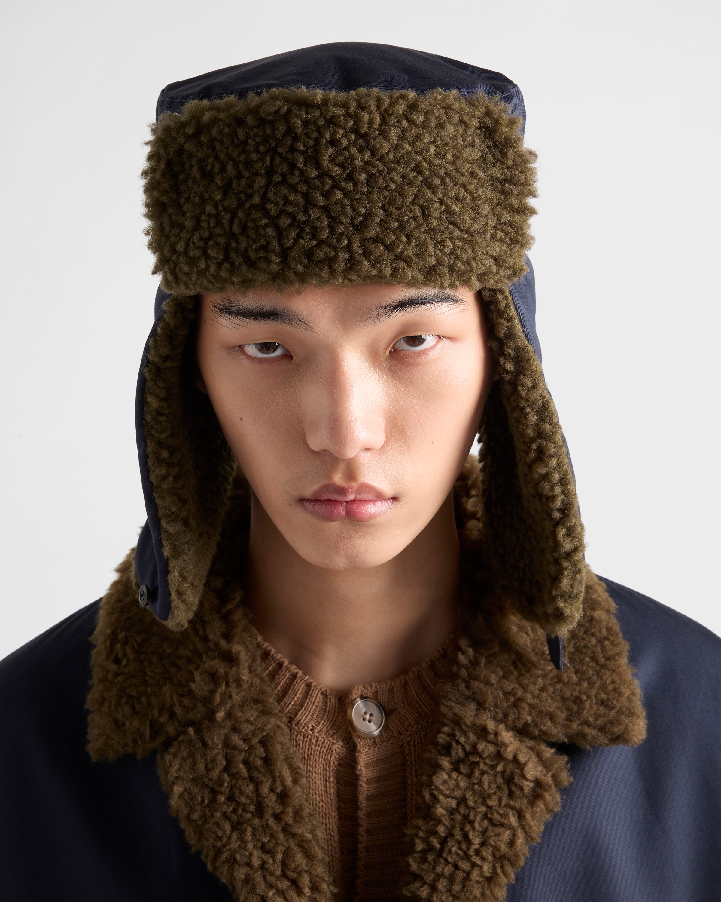Prada Trapperhut Aus Popeline Mit Fleece-futter In Blue