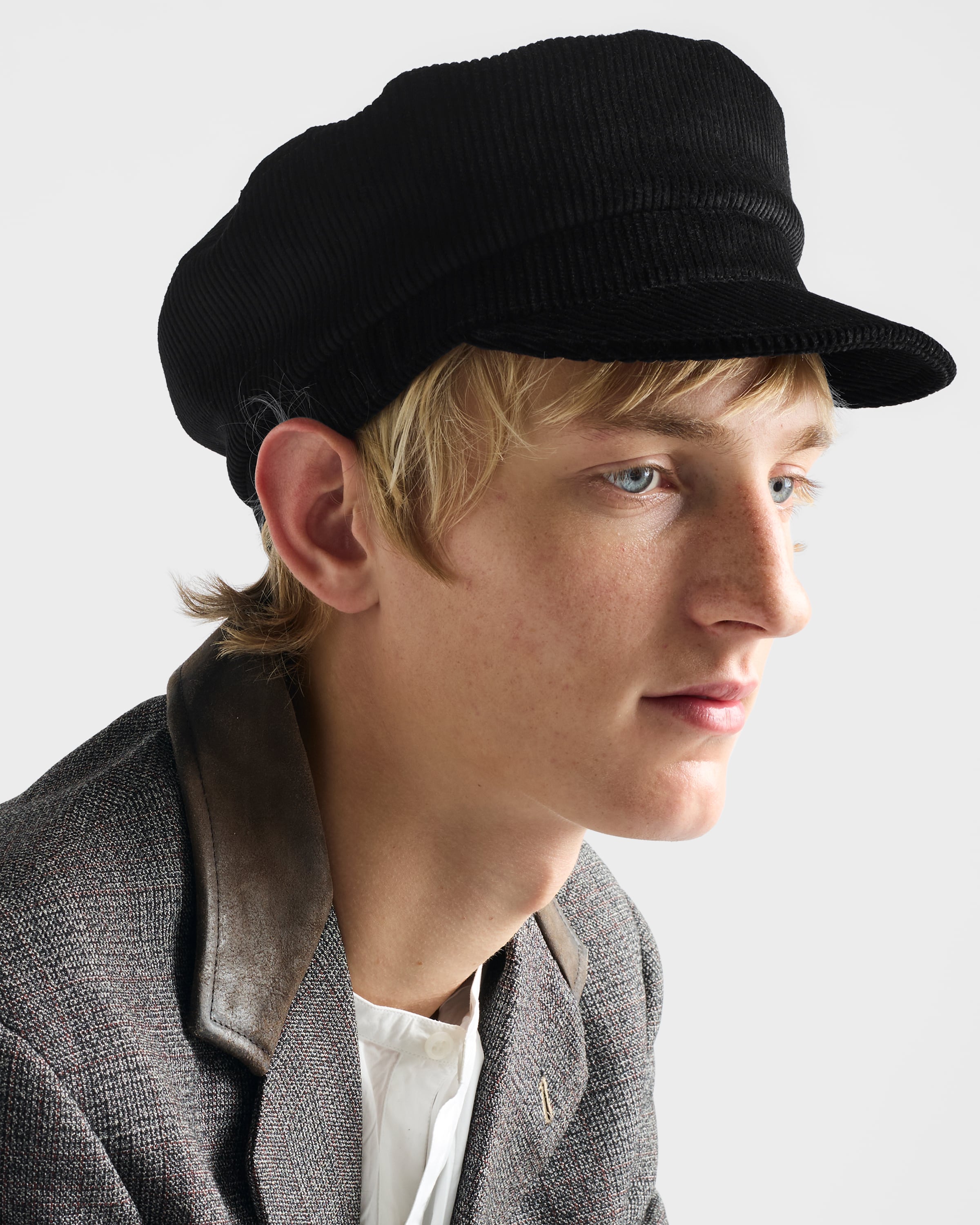 Black Corduroy newsboy cap | PRADA - United States