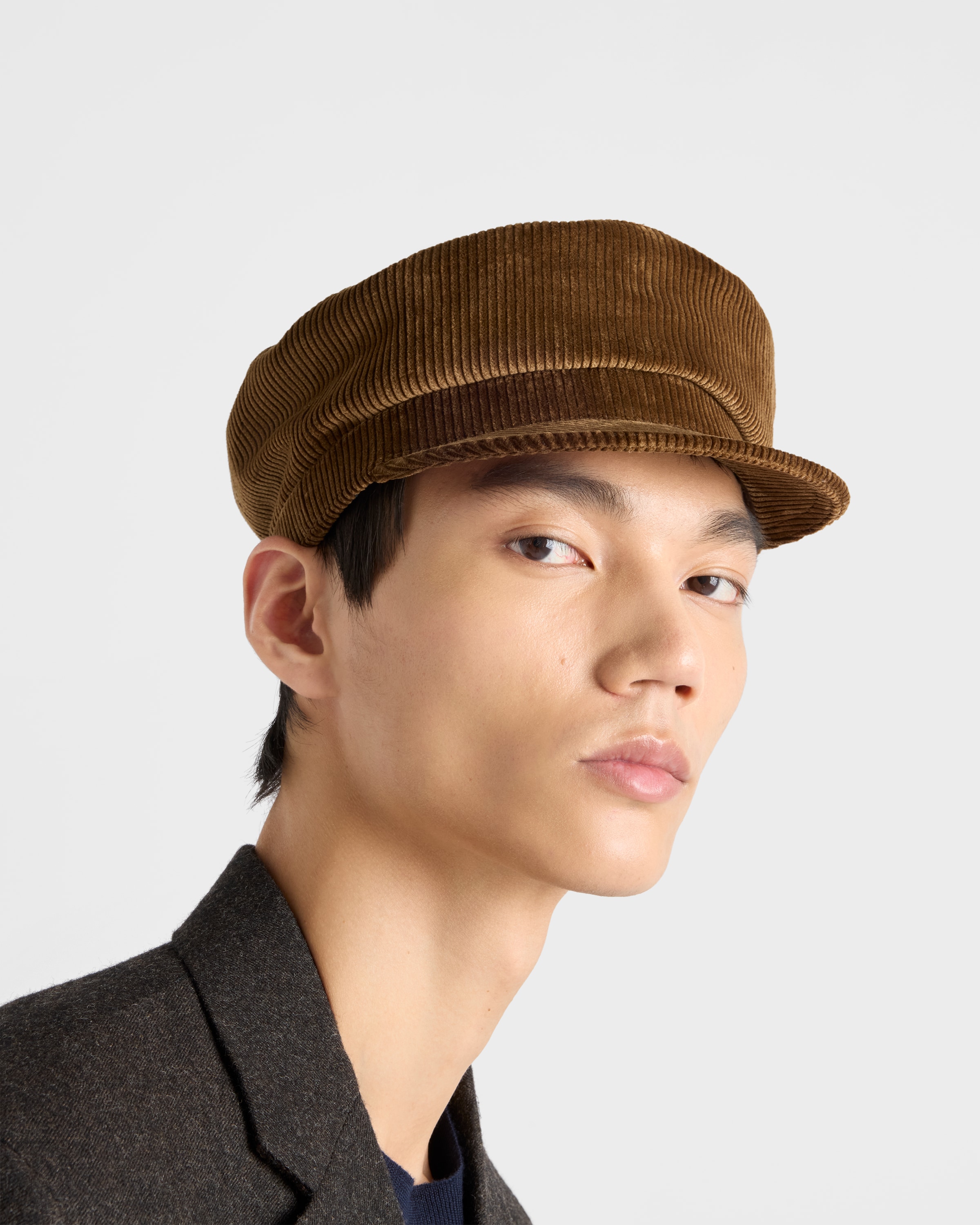 Tobacco Corduroy Newsboy Cap | PRADA