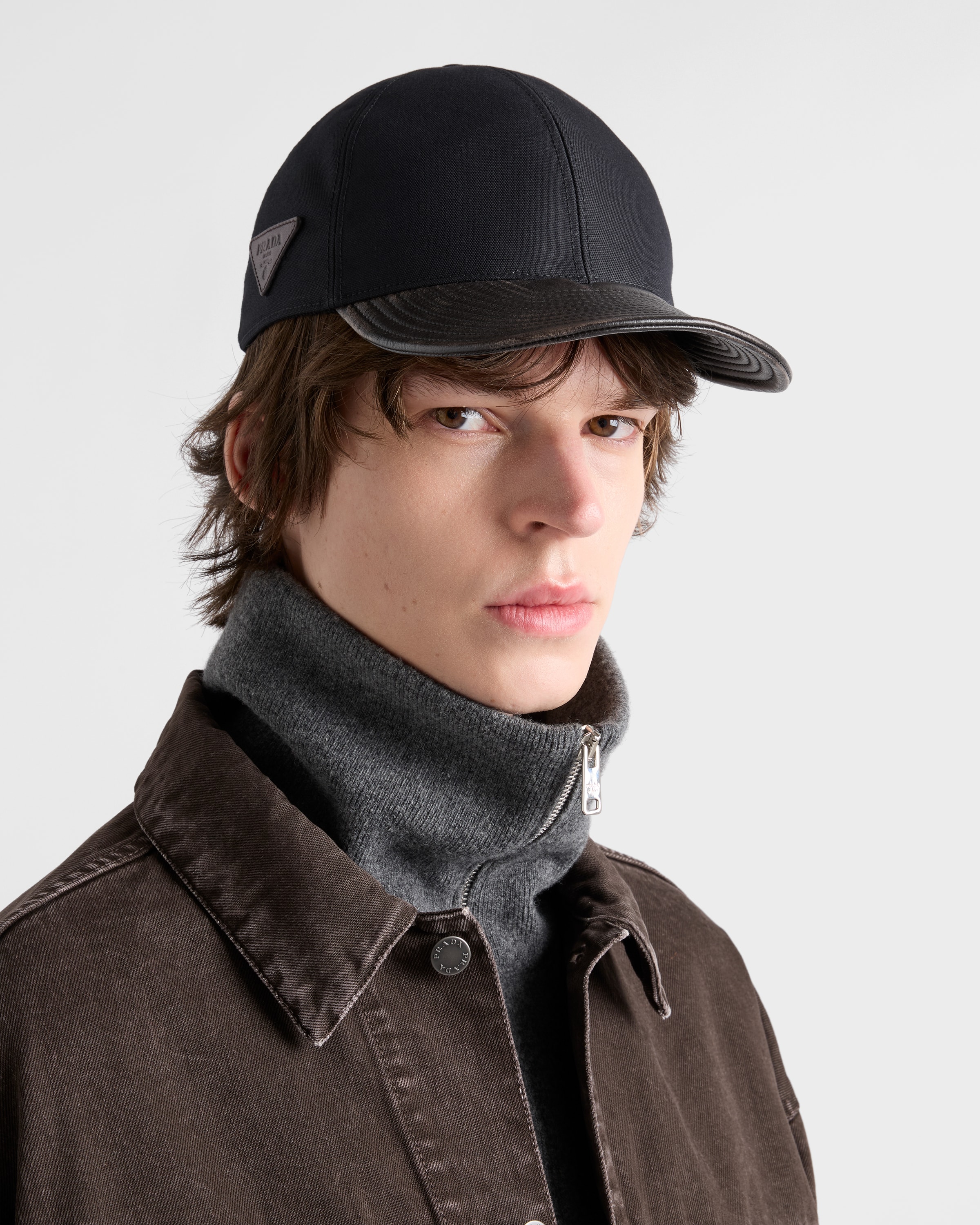 Black Technical Cotton And Leather Baseball Cap | PRADA - Turkey