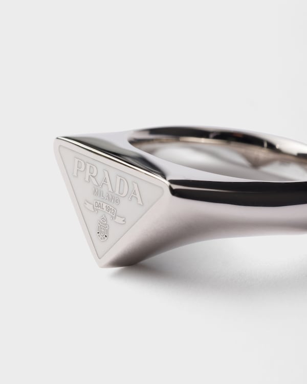 Enameled metal ring - Steel/White Enameled metal ring - Steel/White