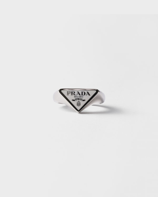 Enameled metal ring - Steel/White Enameled metal ring - Steel/White