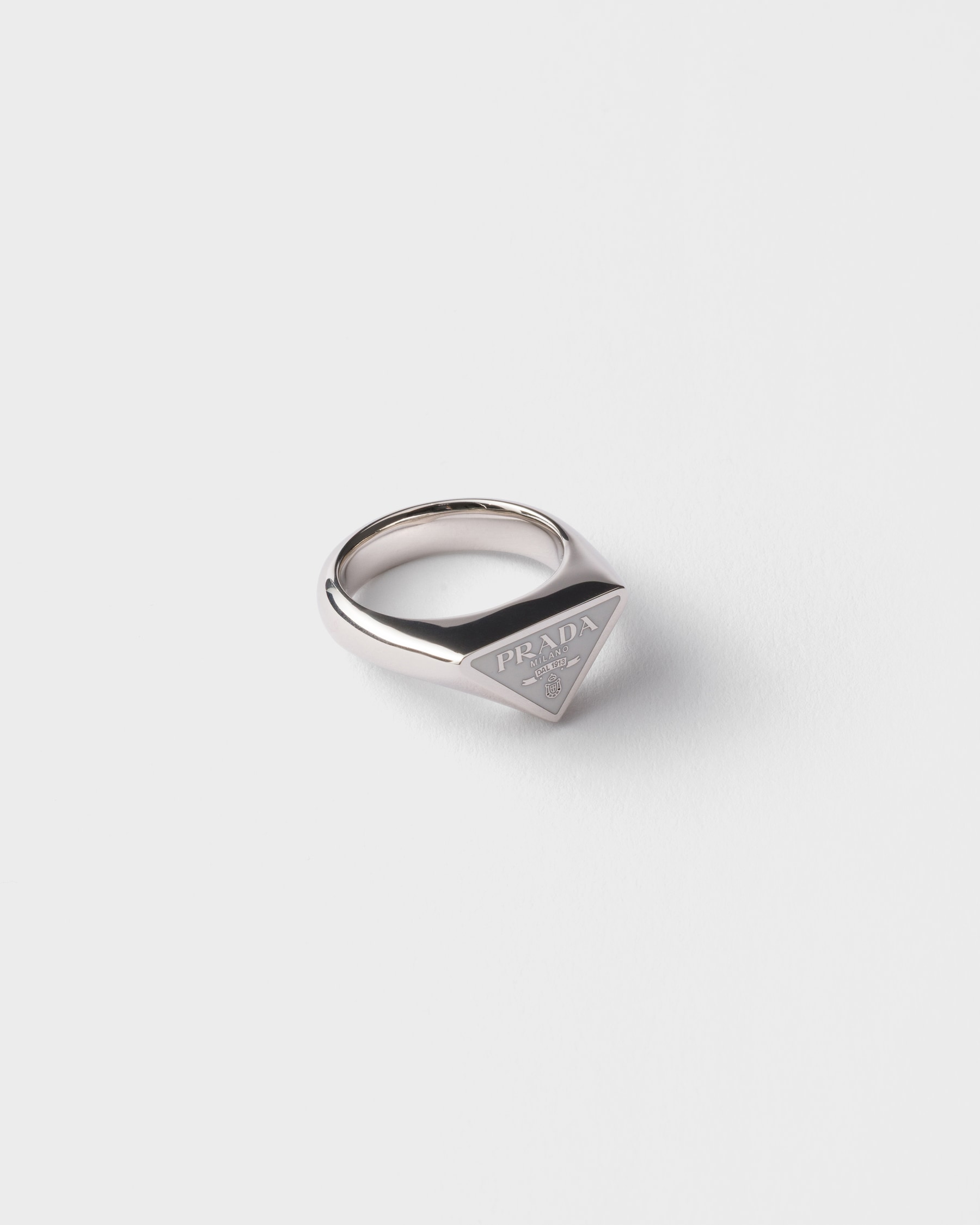 Promise Rings Prada Steel/white Enameled Metal Ring | PRADA - United States