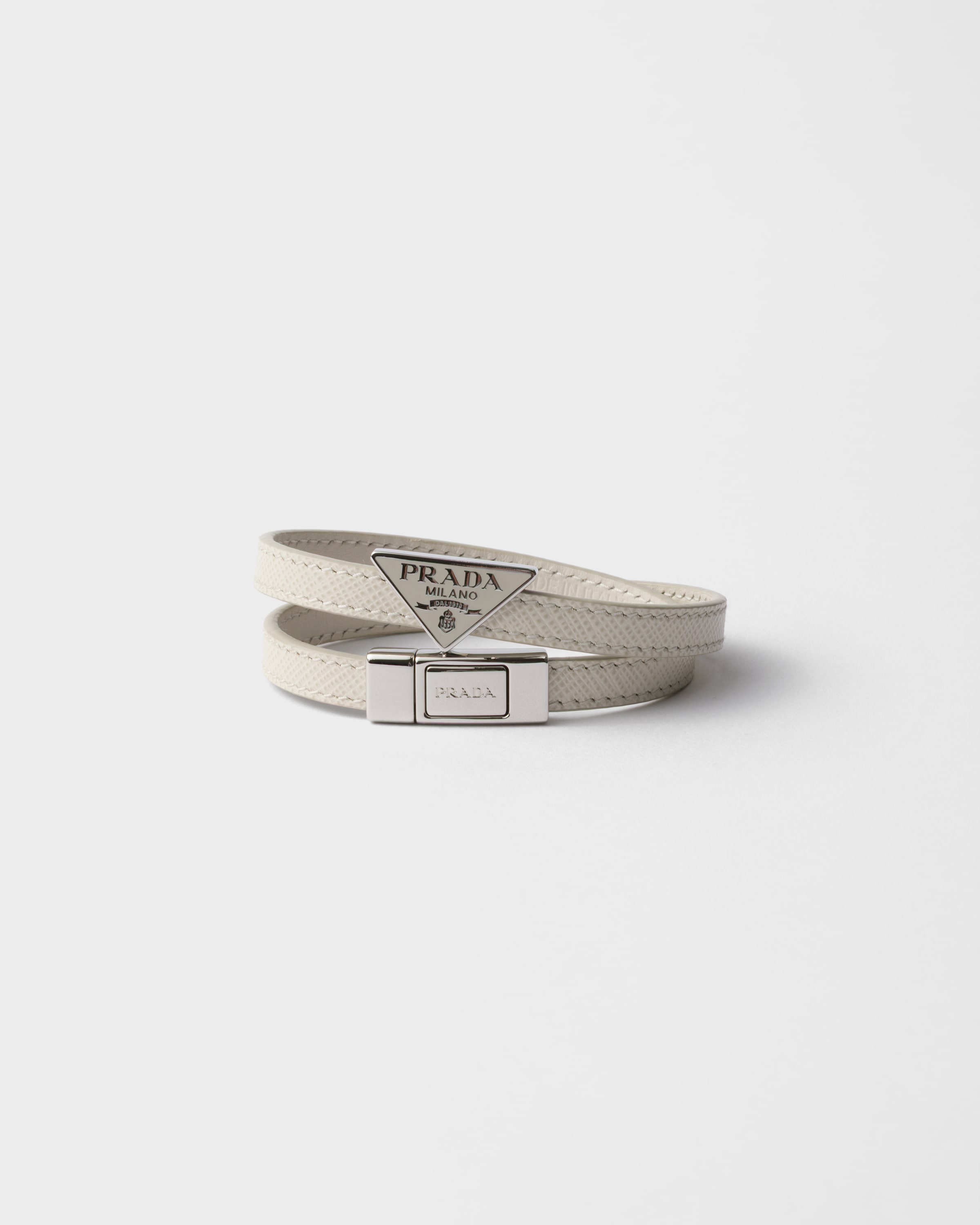 Prada Saffiano Leather Bracelet, Man, Chalk White, Size L