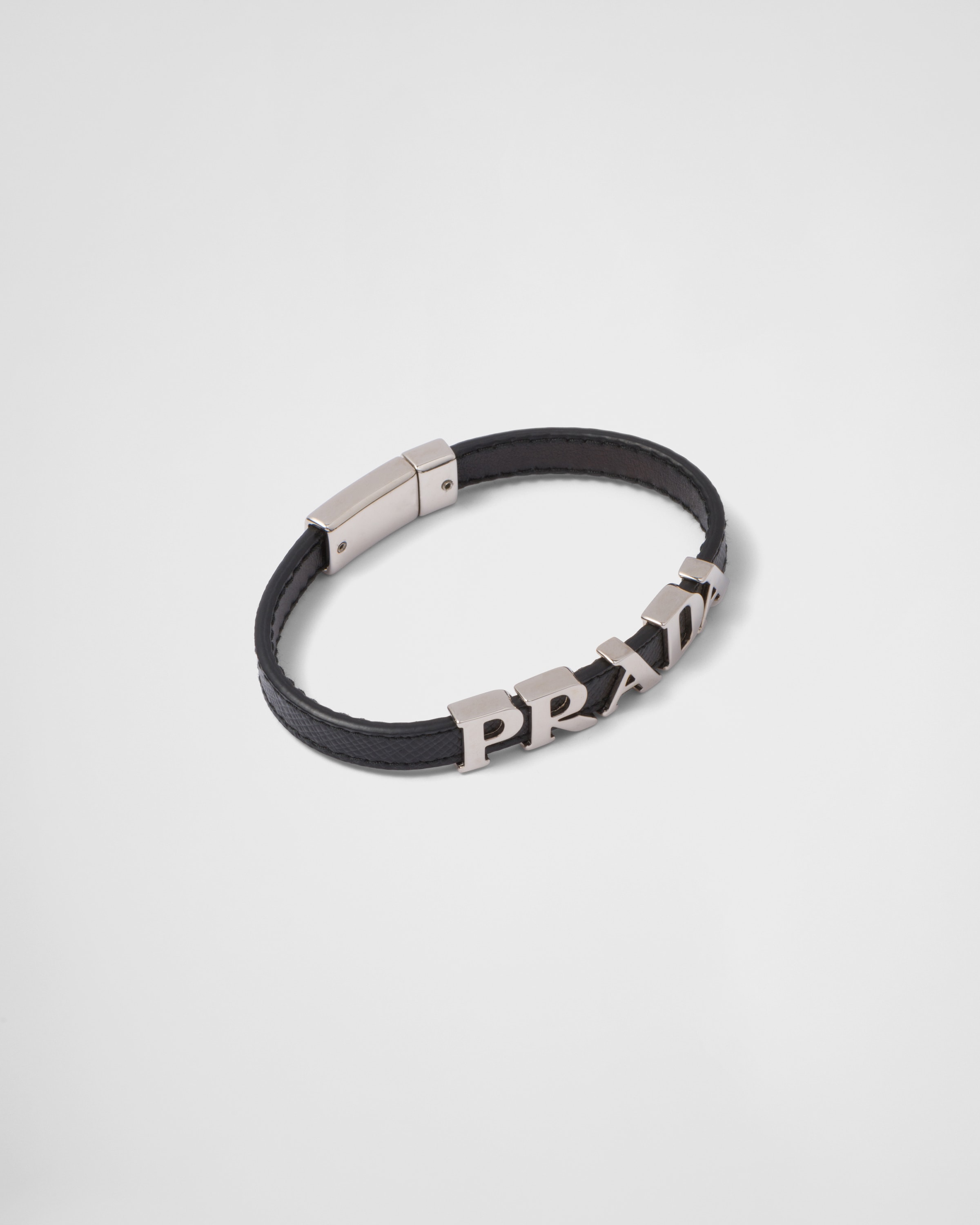 Prada Men's Two-Row Saffiano Leather Logo Bracelet | Neiman Marcus