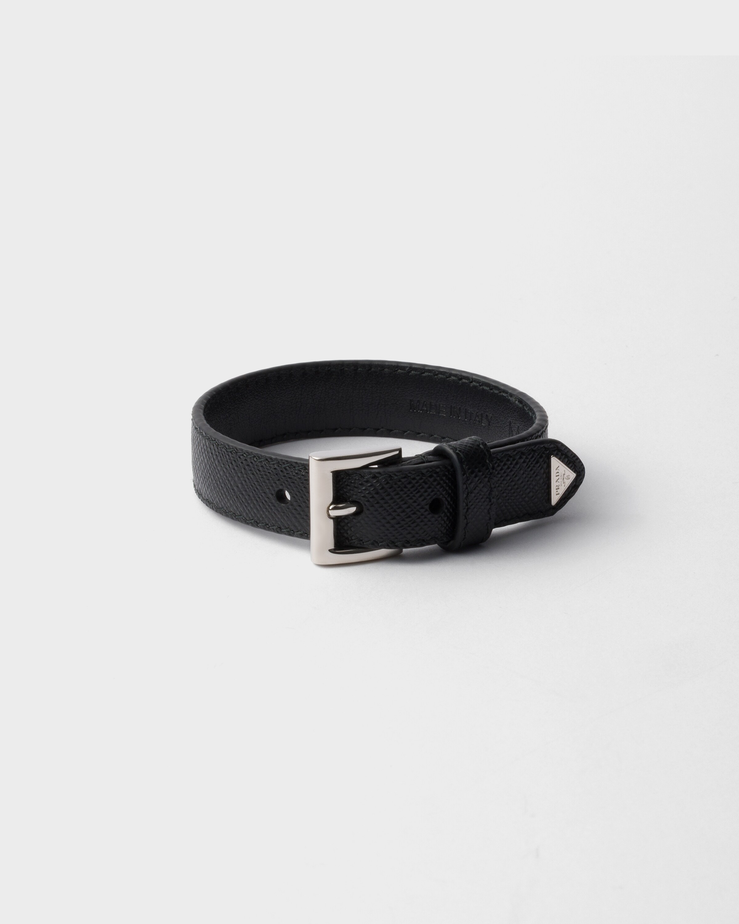 Prada Saffiano Leather Bracelet, Man, Black, Size L