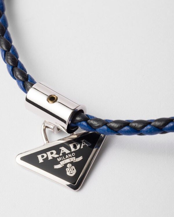 Braided nappa leather bracelet - Black/Light Blue Braided nappa leather bracelet - Black/Light Blue