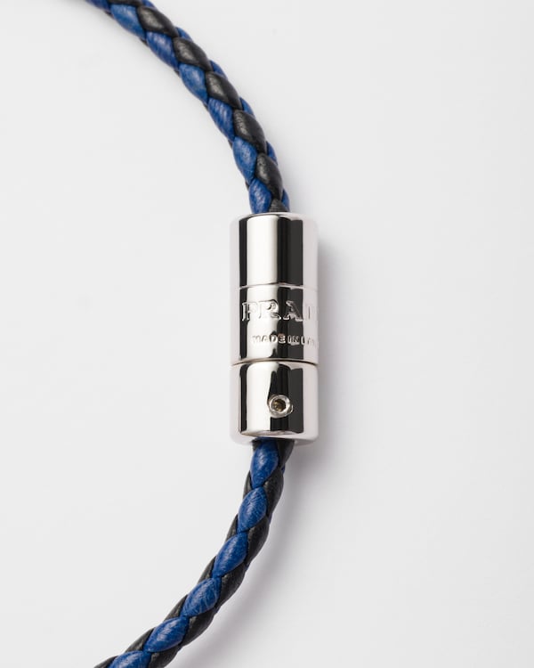Braided nappa leather bracelet - Black/Light Blue Braided nappa leather bracelet - Black/Light Blue