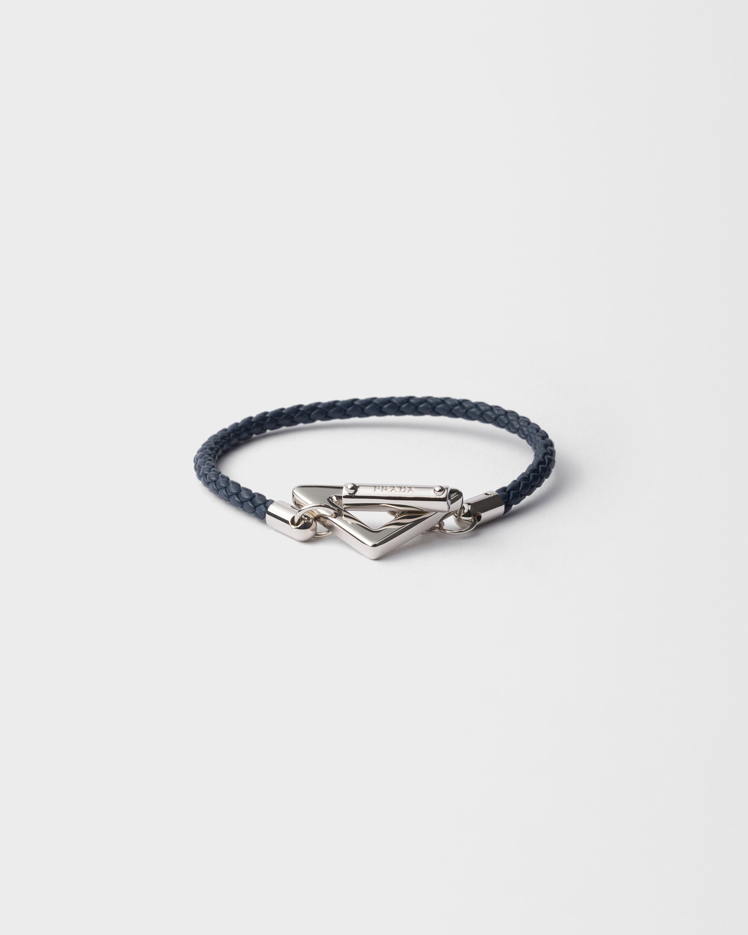 Prada Braided Nappa Leather Bracelet, Man, Baltic Blue, Size L