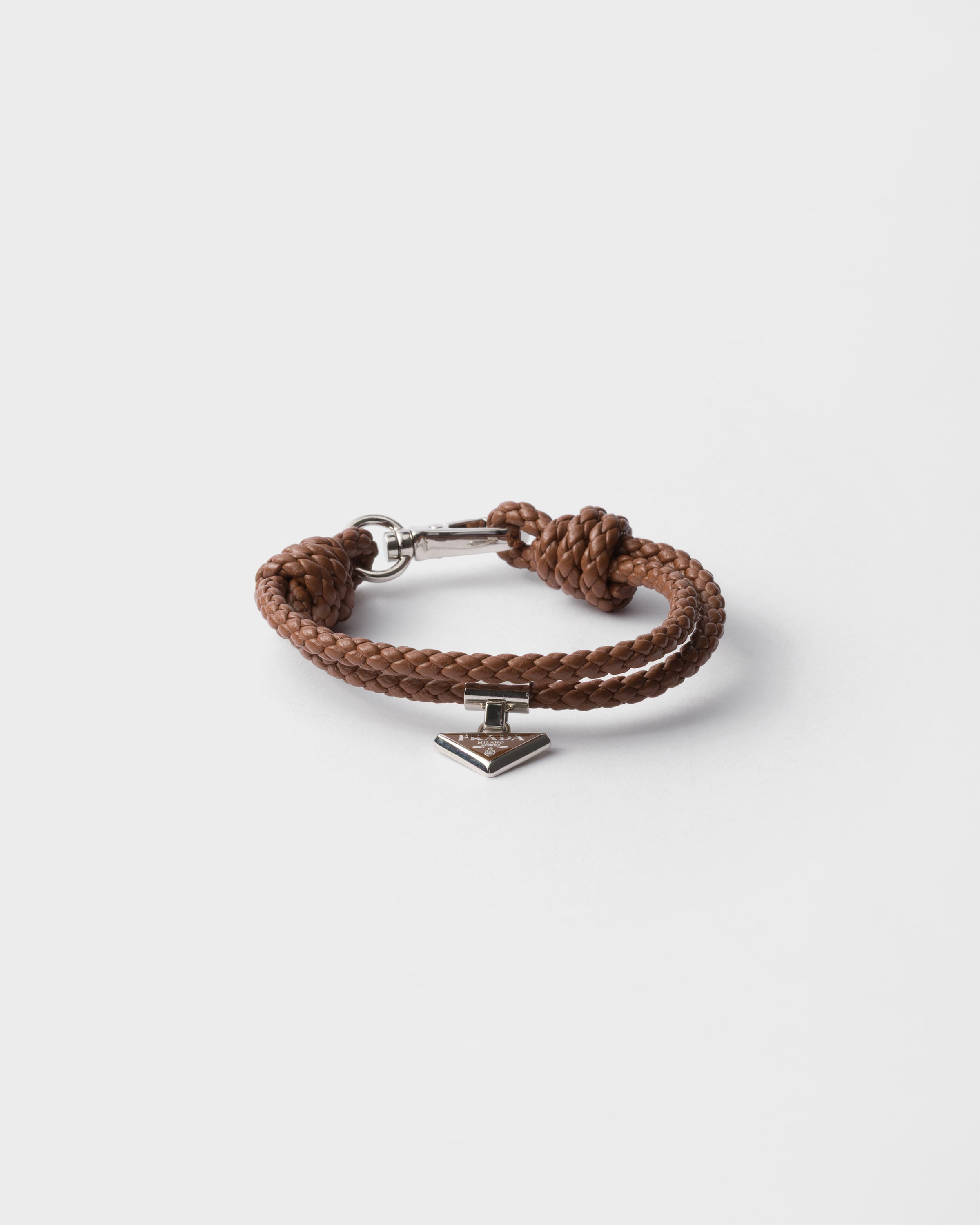 Cognac Braided Nappa Leather Bracelet | PRADA - United States