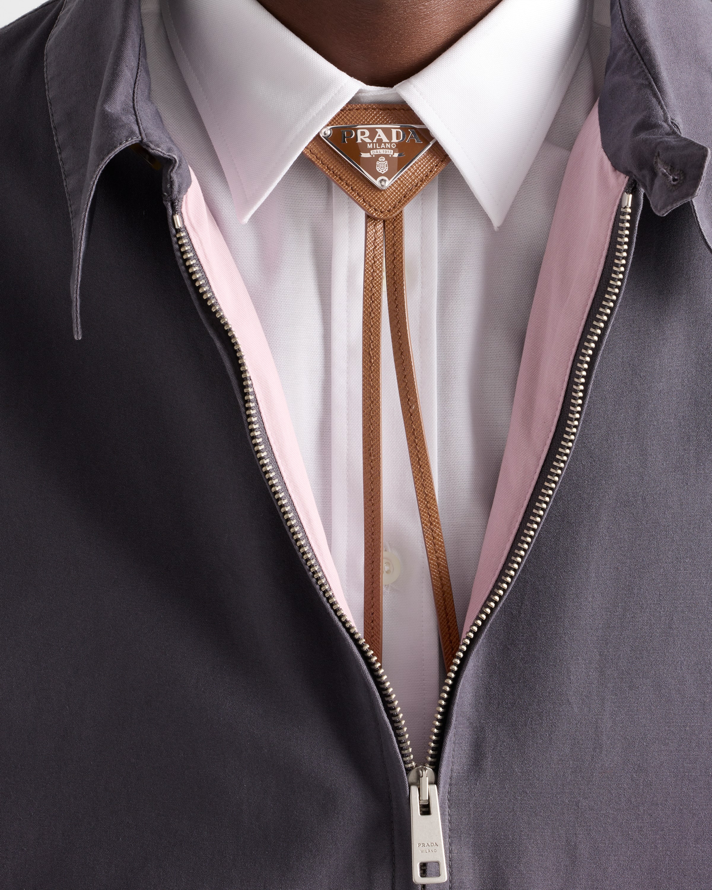 Prada Mens Brown Triangular Logo-plaque Leather Bolo T In Brown