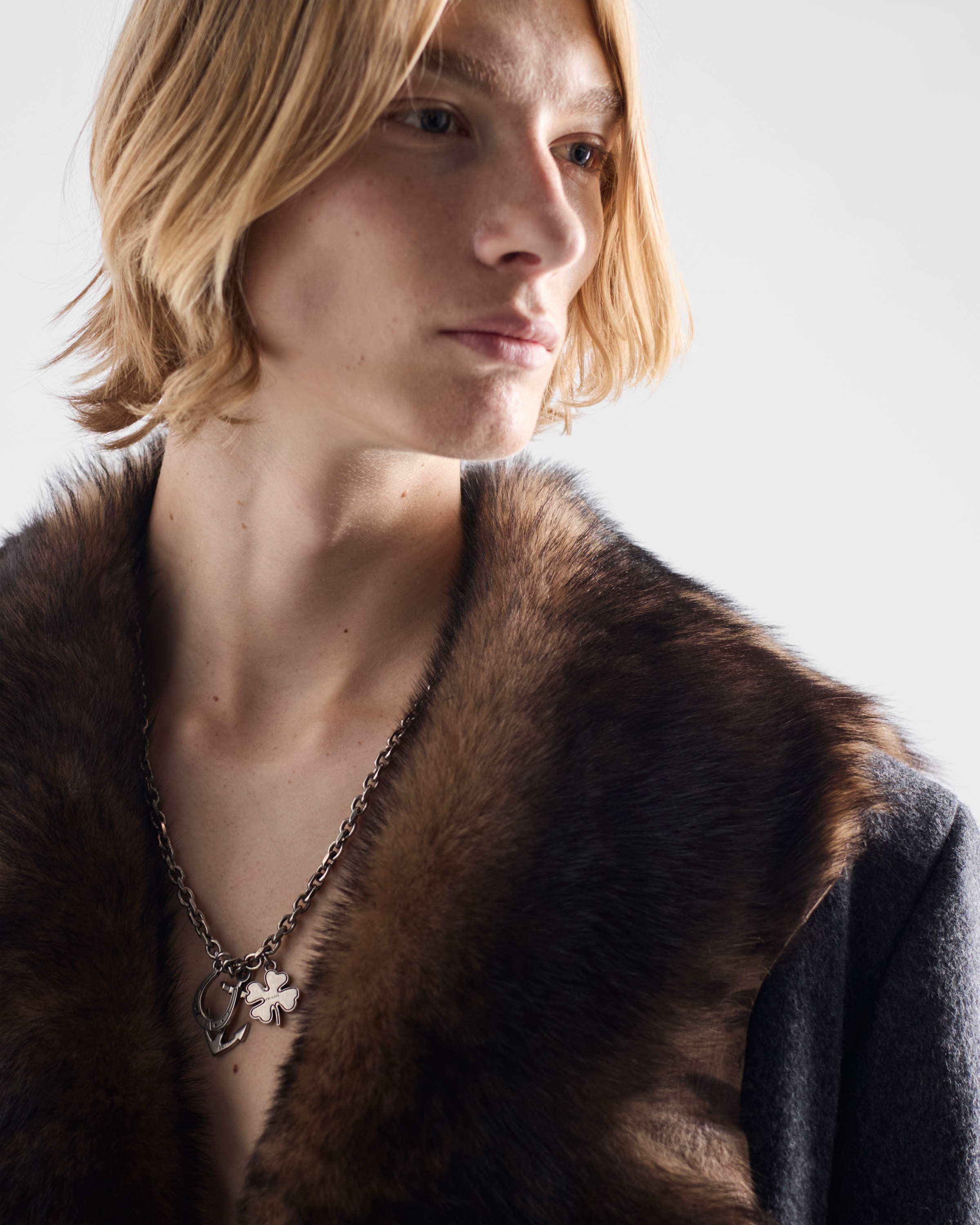 Dark Grey Metal Pendant Necklace | PRADA