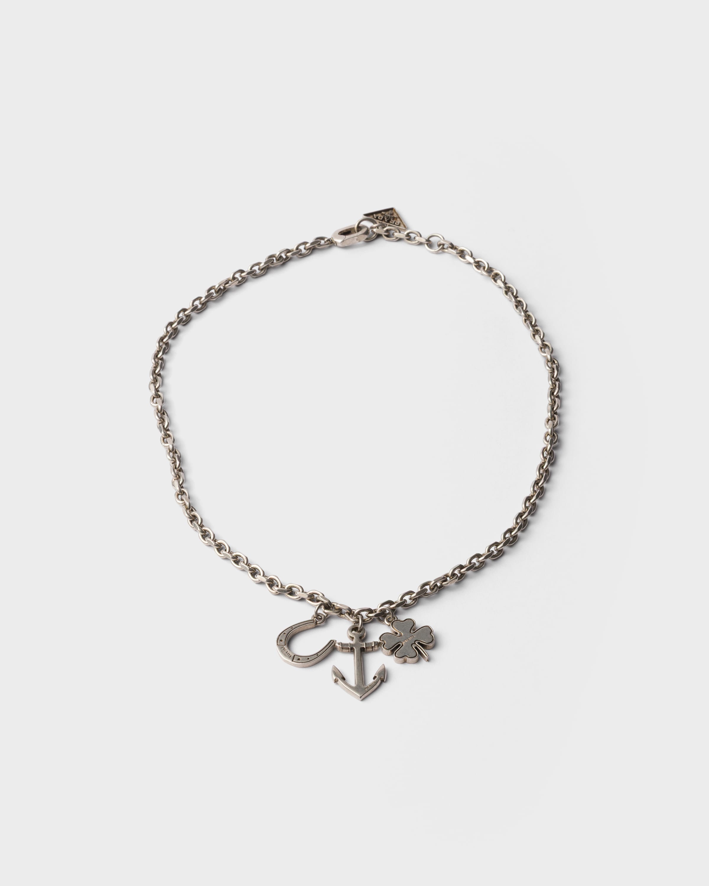 Prada Metal Pendant Necklace In Gray