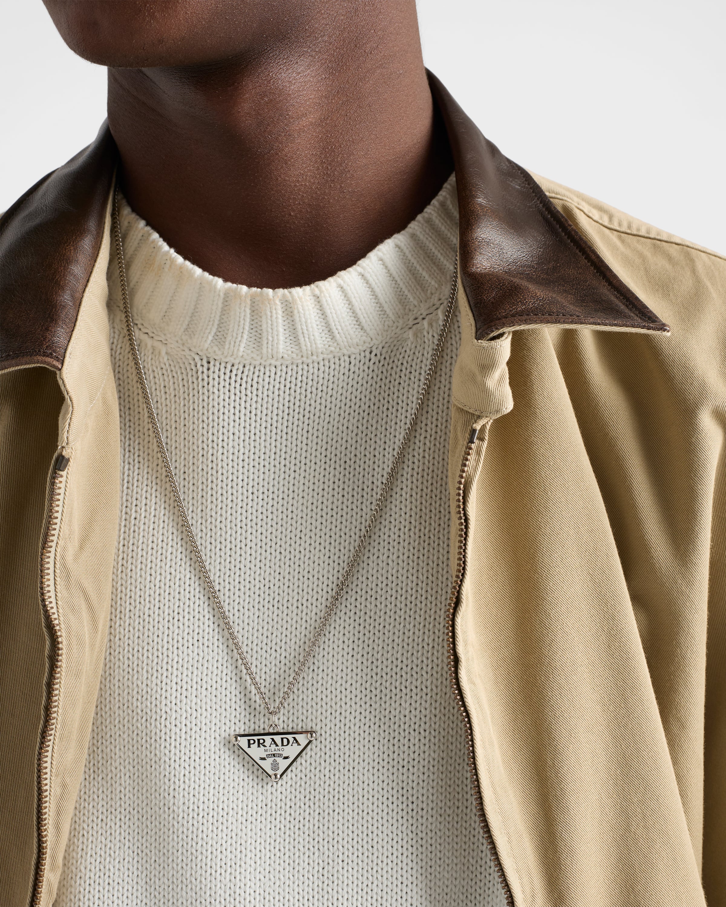 Steel/White Enameled metal necklace | PRADA - United States