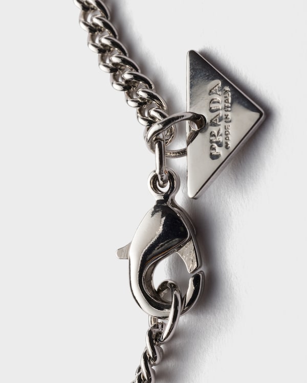 Enameled metal necklace - Steel/White Enameled metal necklace - Steel/White