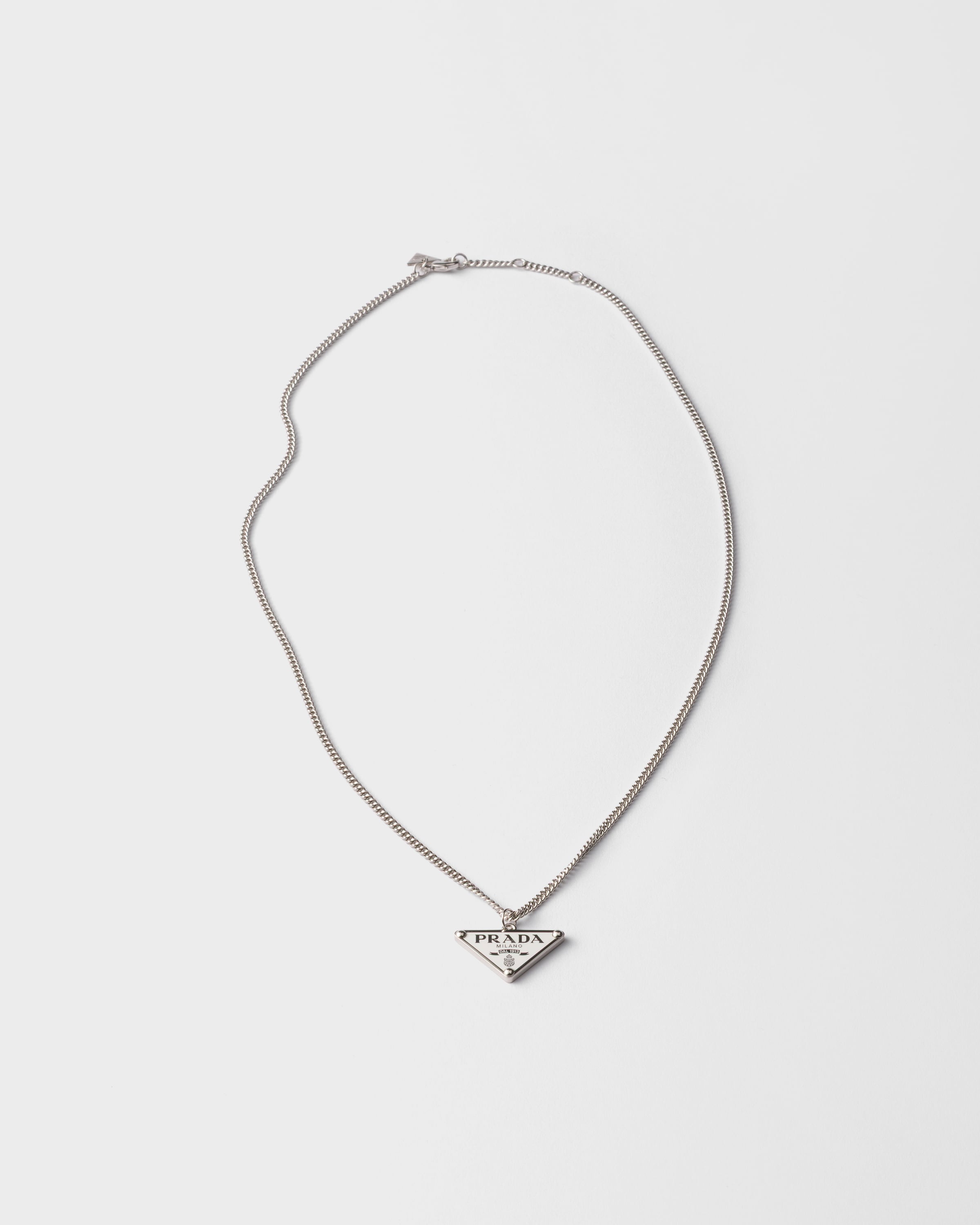 Steel/White Enameled metal necklace | PRADA - United States